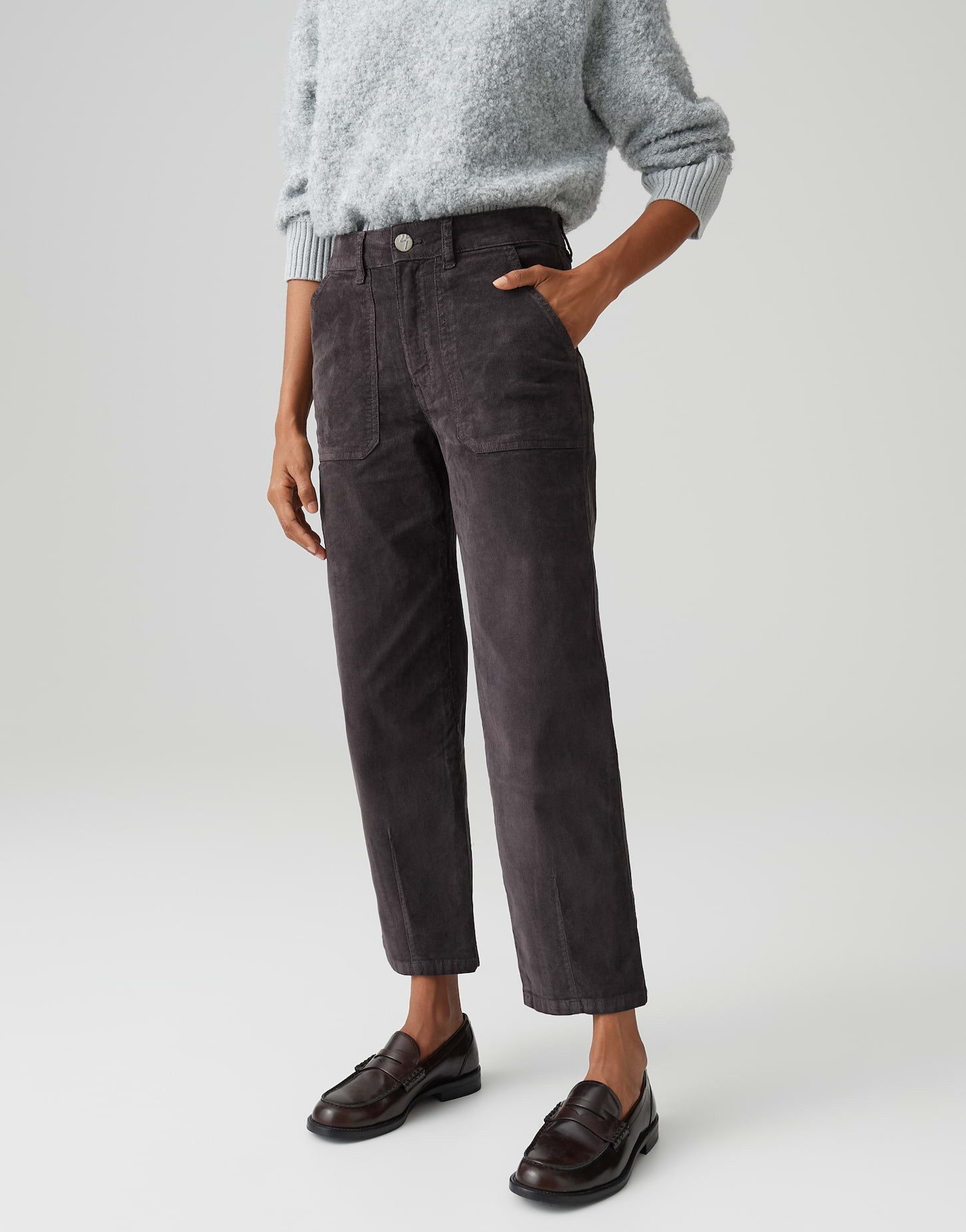 OPUS Relax-fit-Jeans LISSIE BABYCORD aus weichem Feincord Mid Rise, Tapered Fit, aufgesetzte Cargotaschen