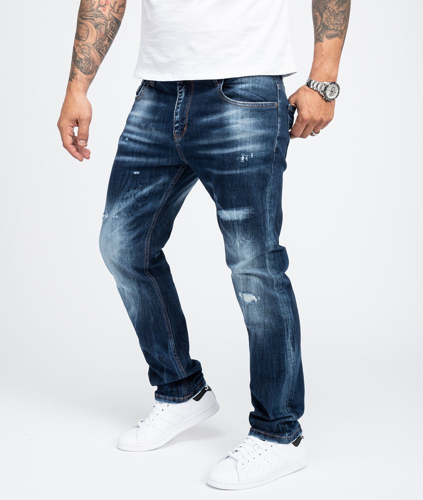 Rock Creek Regular-fit-Jeans Herren Jeans Stonewashed Dunkelblau RC-3104 günstig online kaufen