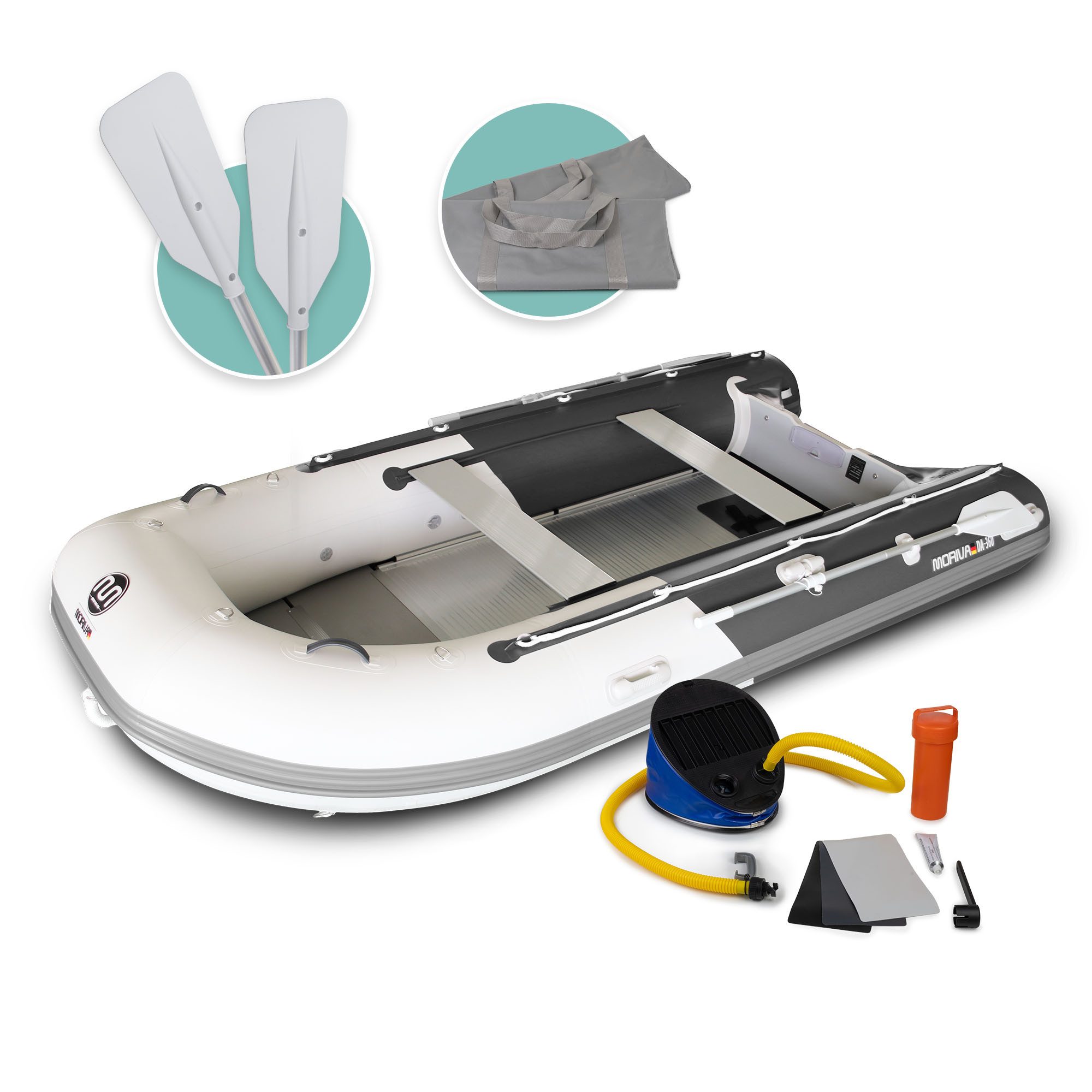 Bronzania Schlauchboot Aufblasbares Schlauchboot 360 cm grau-dunkelgrau Aluminiumboden, Reparaturkit