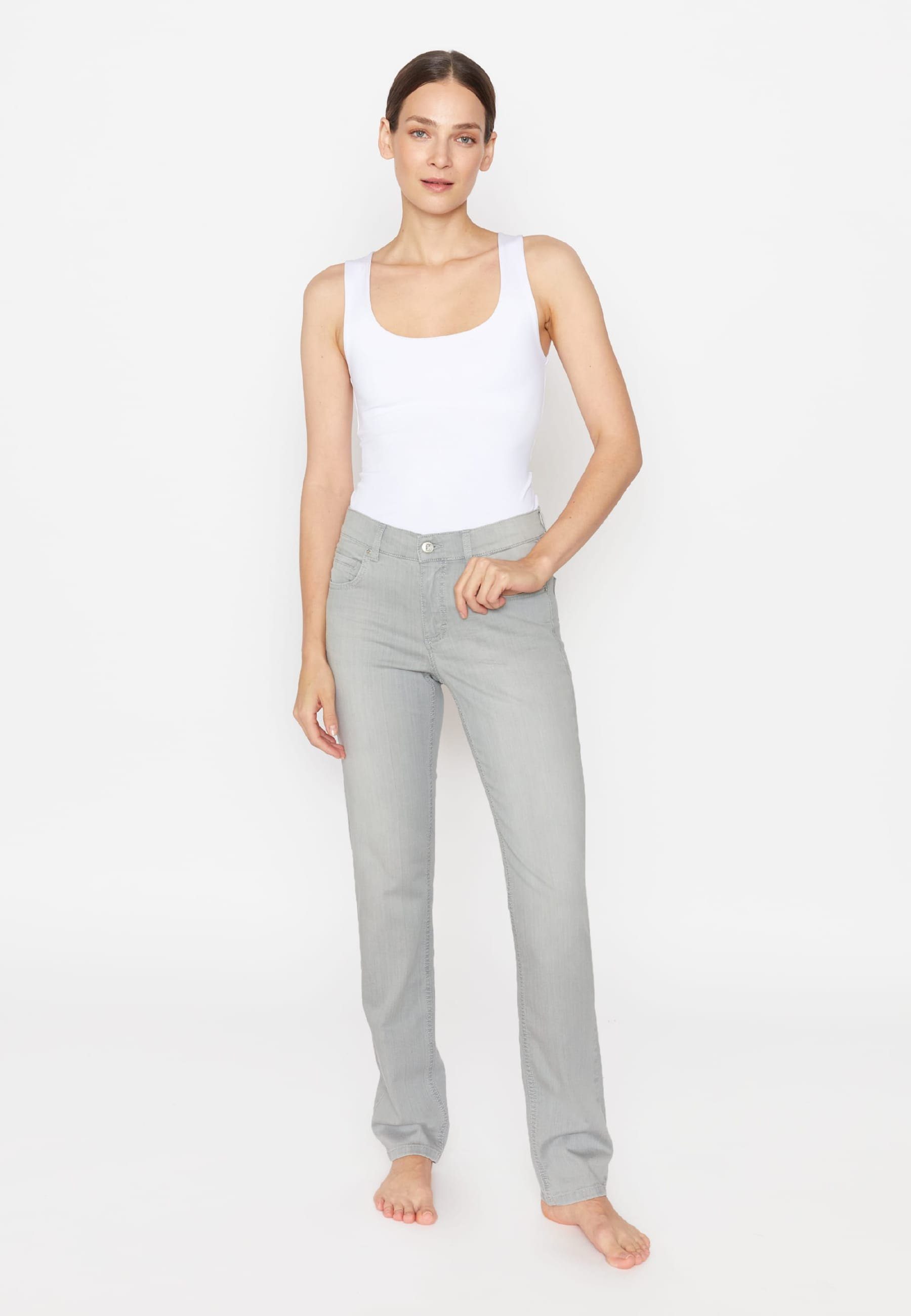Jeans hellgrau ANGELS Organic Cotton mit mit Straight-Jeans Cici Label-Applikationen