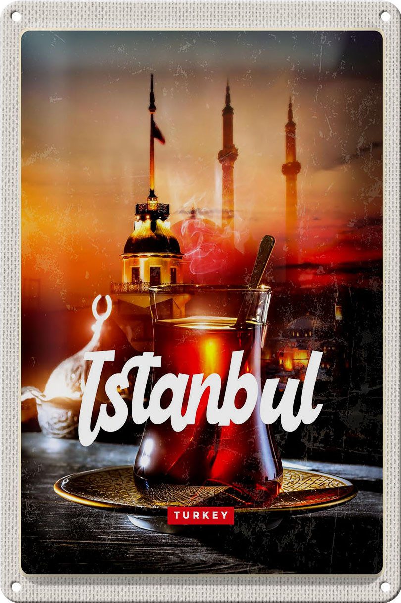 Femer GmbH Metallschild Reise 20x30cm Istanbul Turkey Çay türkischer Tee, (1 St), gewölbte Oberfläche, abgerundete Ecken, umgeschlagene Kanten