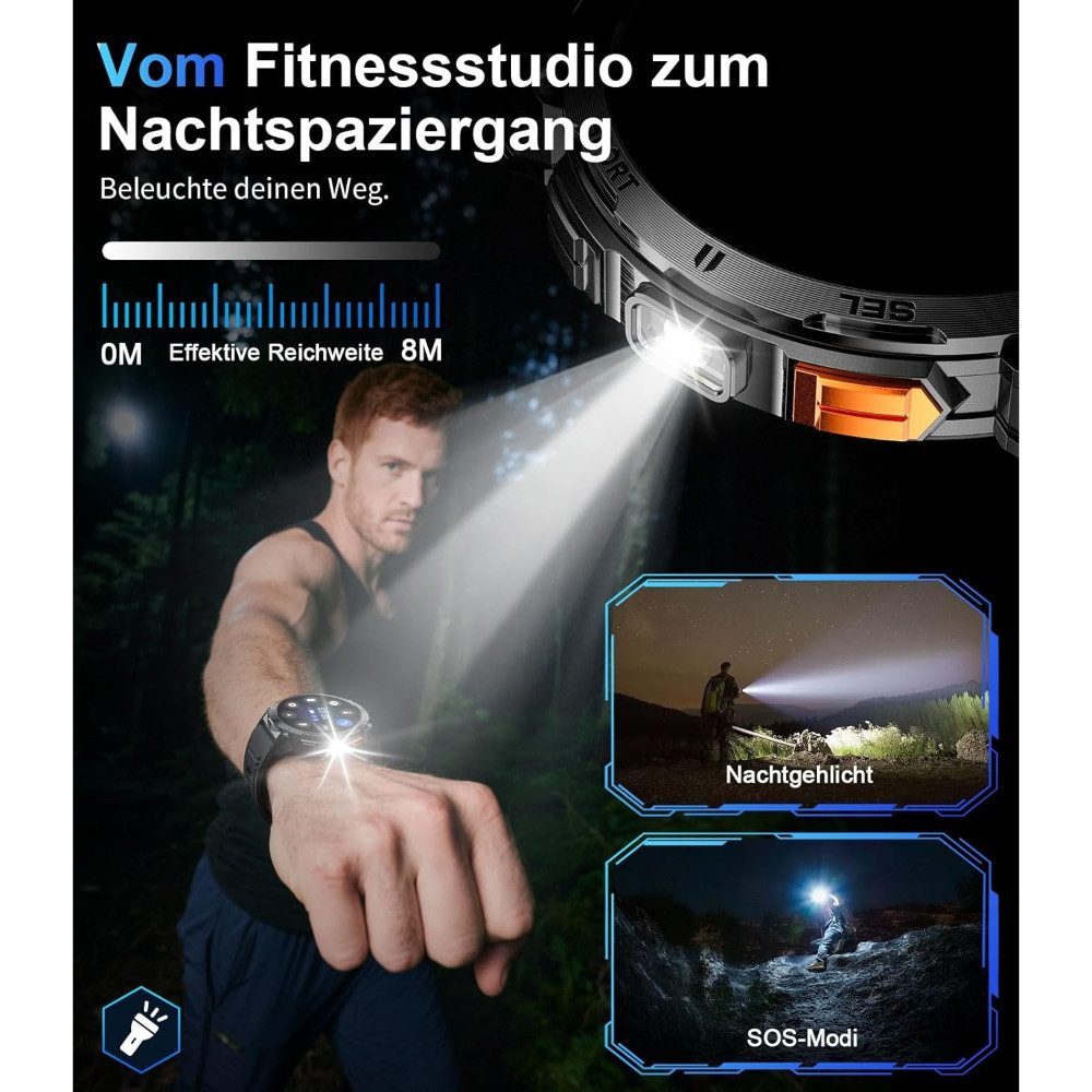Lige 730mAh Akku IP68 Wasserdicht / Robust Herren's Fitness Tracker Smartwatch (4,1 cm/1,62 Zoll, Android iOS), mit SpO2/Herzfrequenz/Schlafmonitor 100+ Sportmodi AMOLED Display