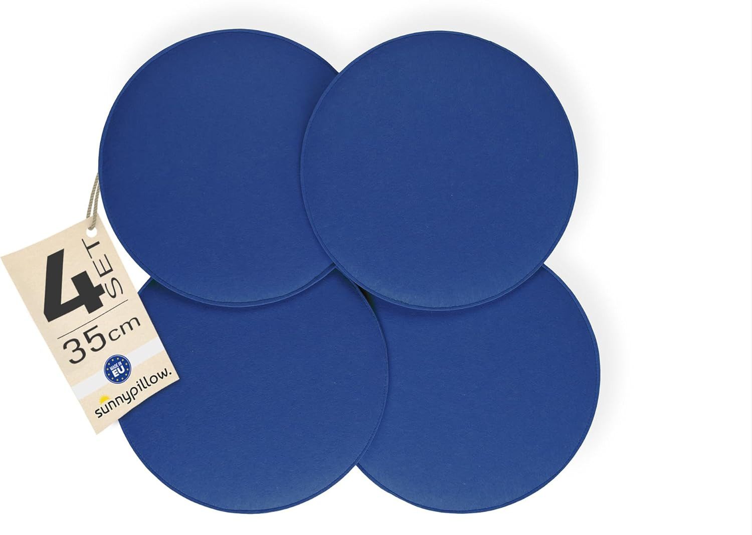 sunnypillow Подушка для стула 4er Set Подушки Filz Подушка для стула rund Ø 36cm Filzkissen, Blau