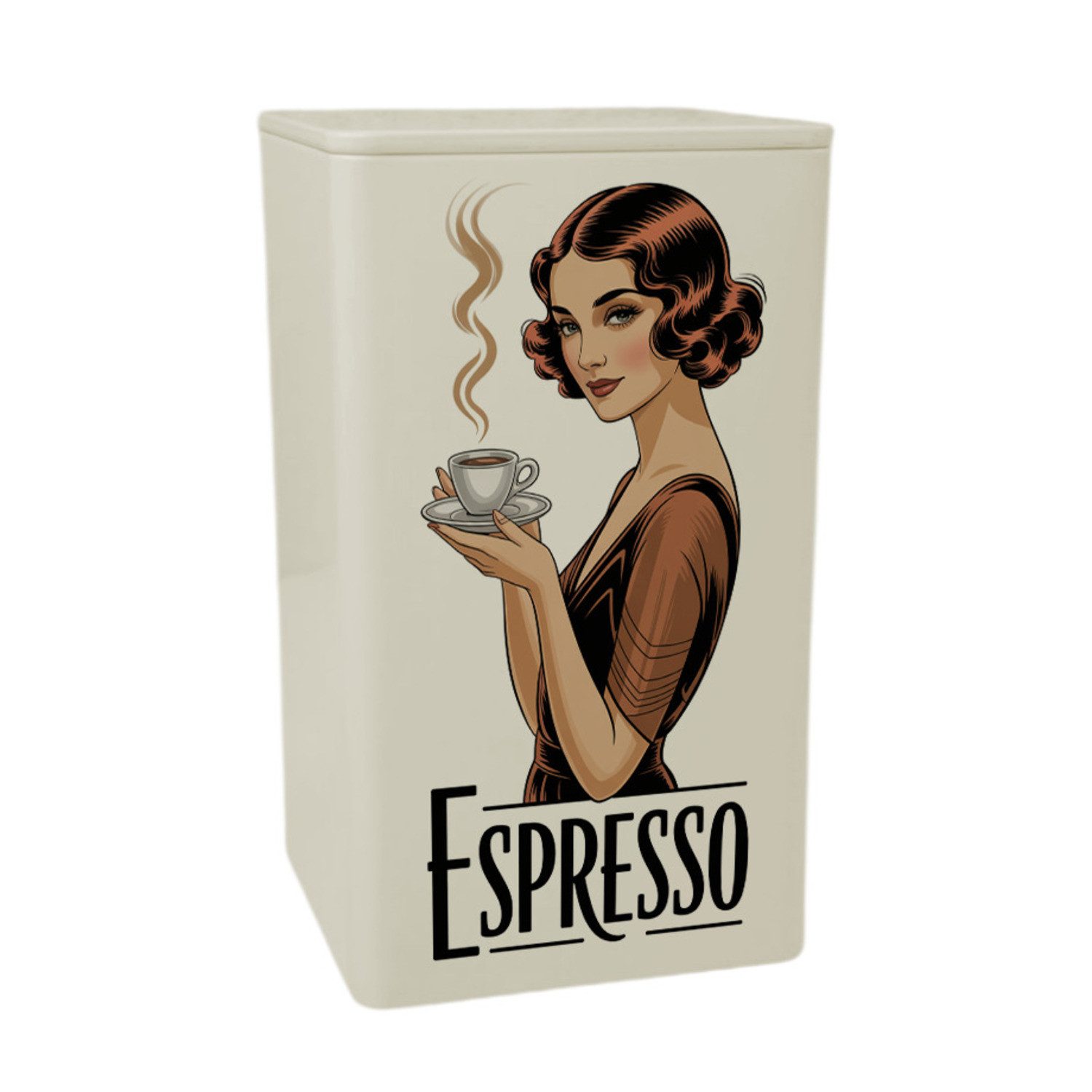 speecheese Aufbewahrungsdose Vintage Frau trinkt Espresso KaffeeDose 900ml im Art Deco Stil