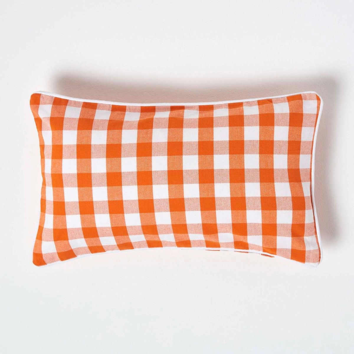 Homescapes Kissenhülle Orange karierter Kissenbezug 30 x 50 cm aus 100% Baumwolle