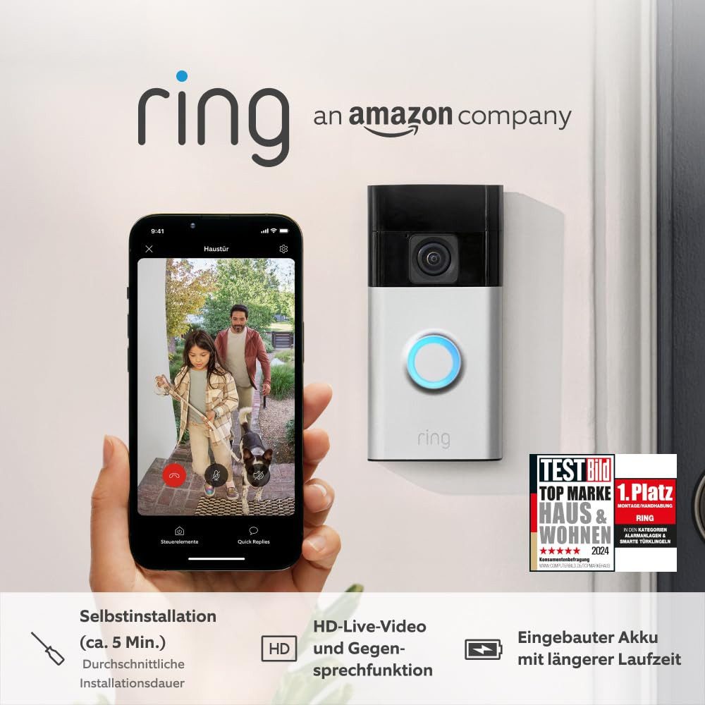 Ring Smart Home Türklingel Sicherheitskamera (Neueste Generation) Battery Video Doorbell (Außenbereich, Innenbereich, WLAN, Selbstinstallation in 5 Minuten, Privatsphäre-Einstellungen)