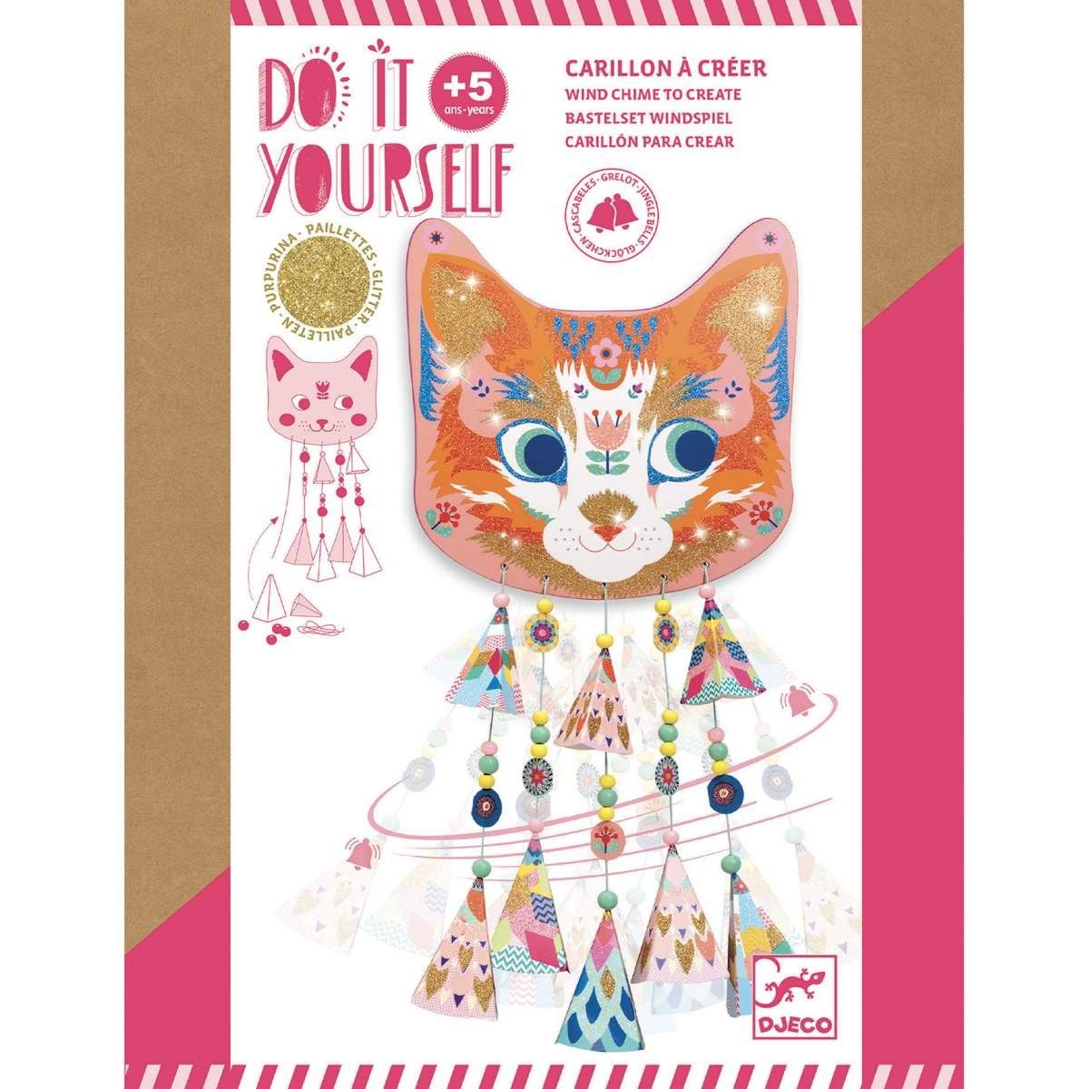 ab DJECO Glitzer 5 Bastelset Kreativset für Kinder DIY: Windspiel Jahren Kitty