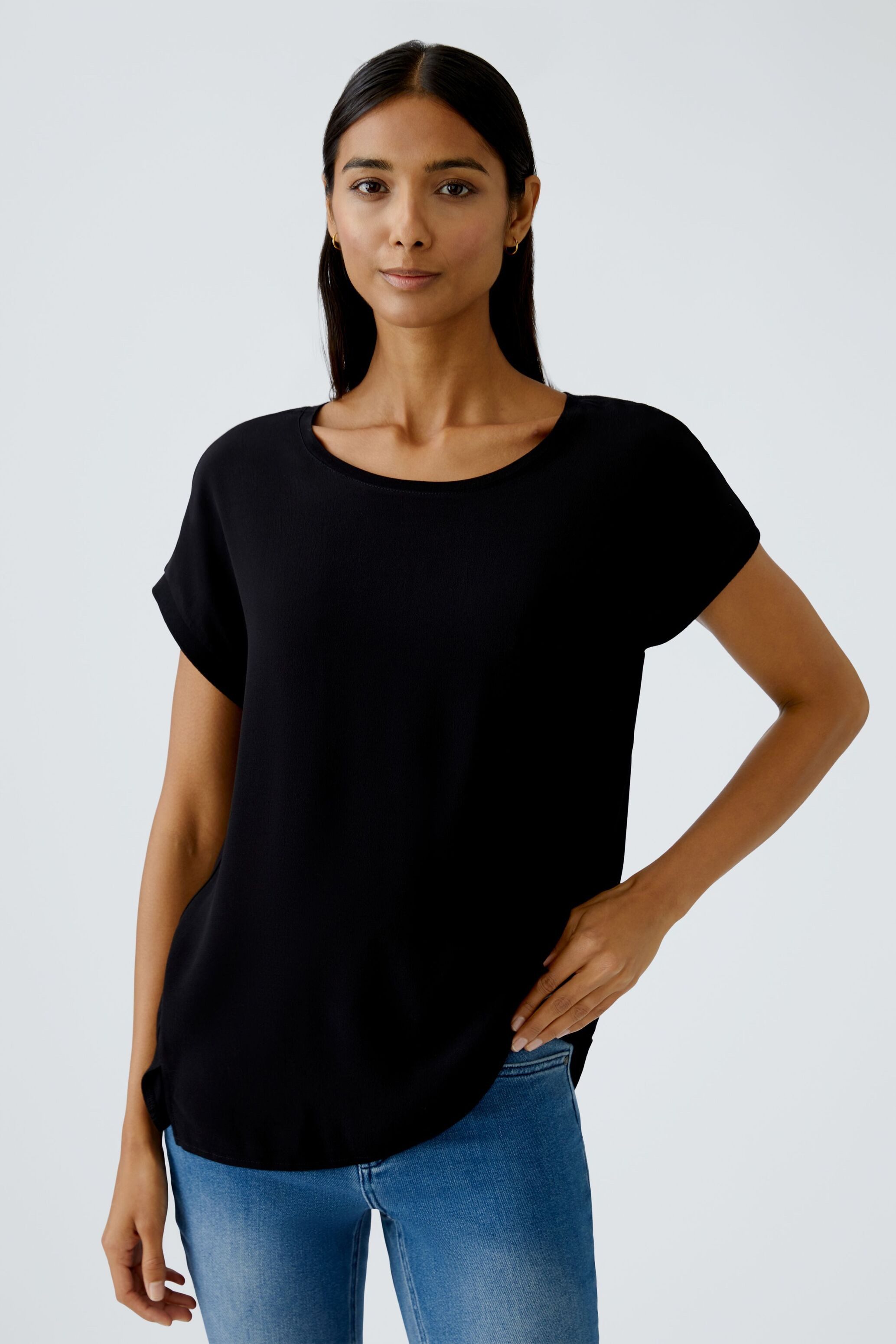 Oui Kurzarmbluse AYANO Blusenshirt 100% Viskosepatch günstig online kaufen