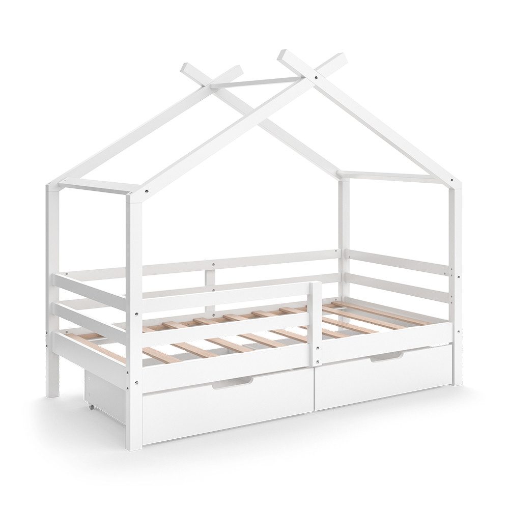 VitaliSpa® Hausbett Luni, Weiß, 160 x 80 cm mit Aufbewahrungskästen (2-tlg)