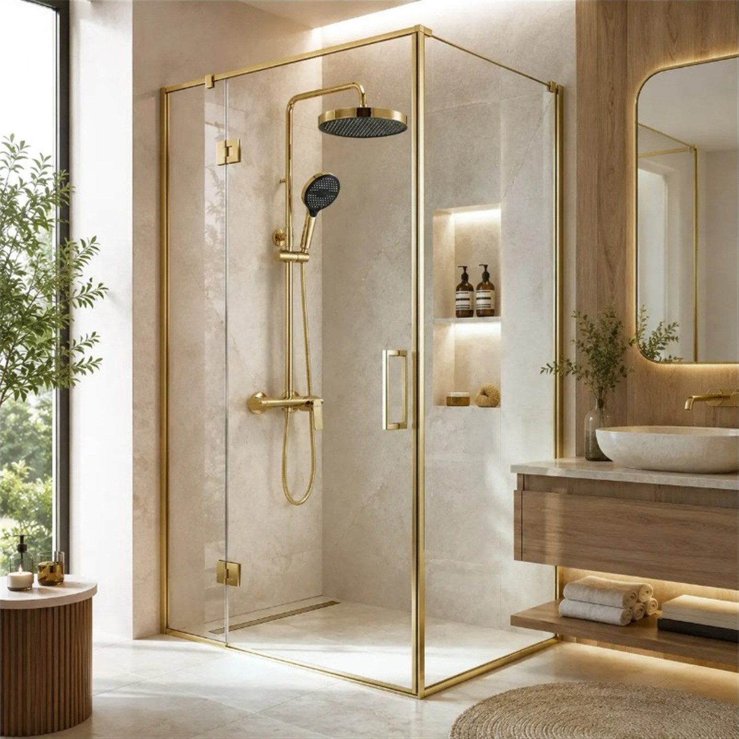 wohnwerk.idee Duschsystem Duschgarnitur Gold Gold Matt Chrom Titan Kupfer Matt mit Regendusche