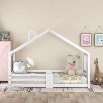 PHOEBE CAT Kinderbett (Hausbett mit Schornstein), mit Rausfallschutz und Lattenroste, aus Kiefernholz, 90x200 cm