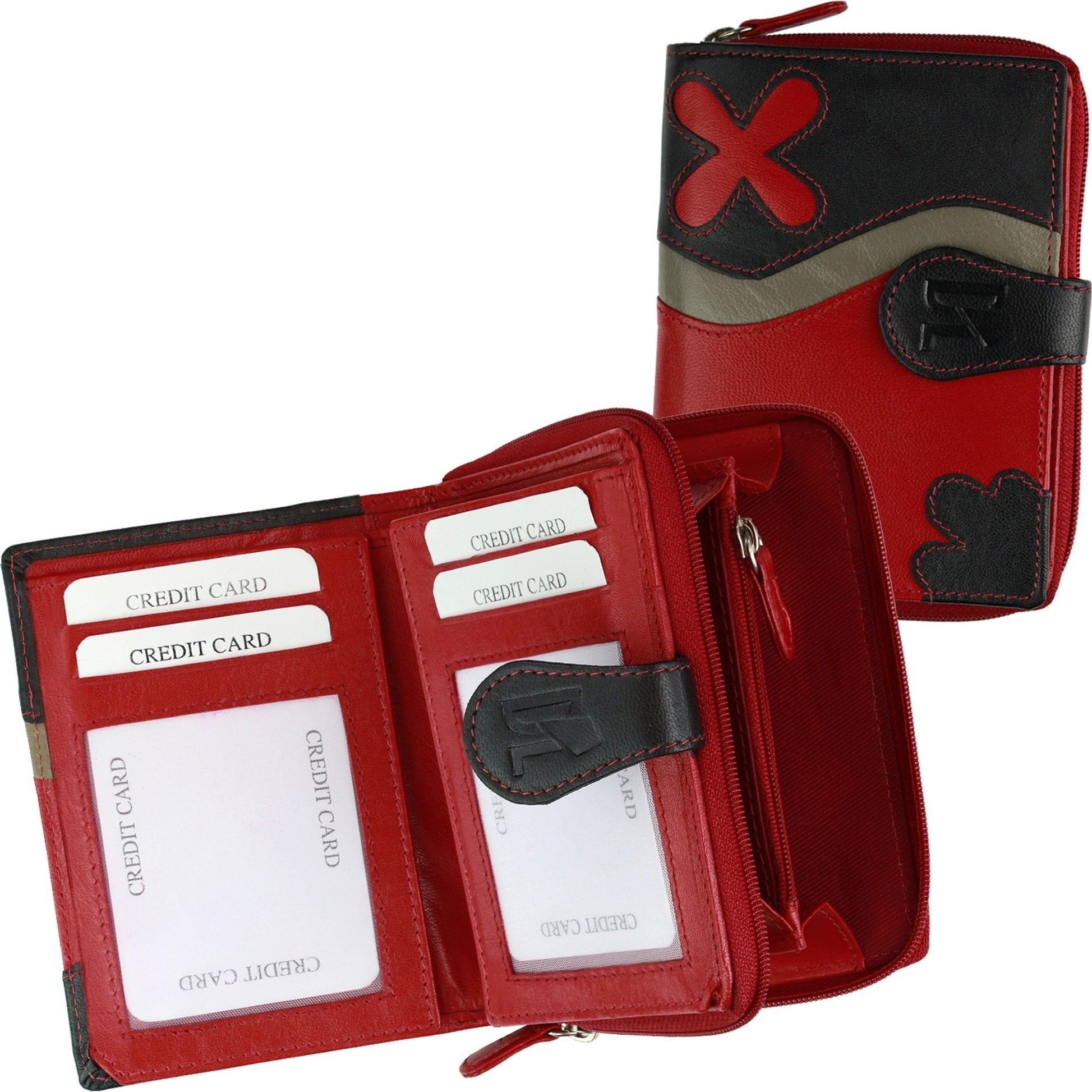 DrachenLeder Geldbörse OPS101X DrachenLeder Geldbörse Brieftasche (Portemonnaie, Portemonnaie), Damen, Jugend Portemonnaie Echtleder Größe ca. 9cm, rot, schwarz, Blum