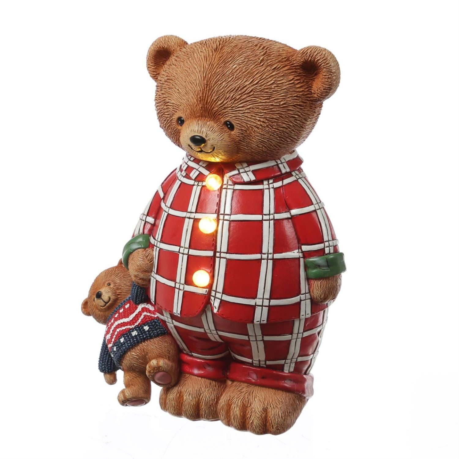 MARELIDA LED Dekofigur LED Bär Teddybär im Schlafanzug Weihnachtsdeko Dekofigur Batterie 24cm, LED Classic, warmweiß (2100K bis 3000K)
