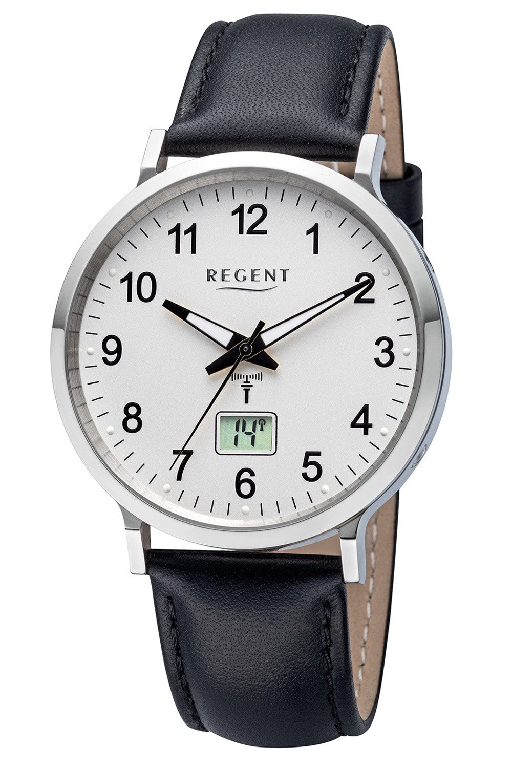 Regent Funkuhr FR-295 Herren-Gut Ablesbar Schwarz/Silberfarben