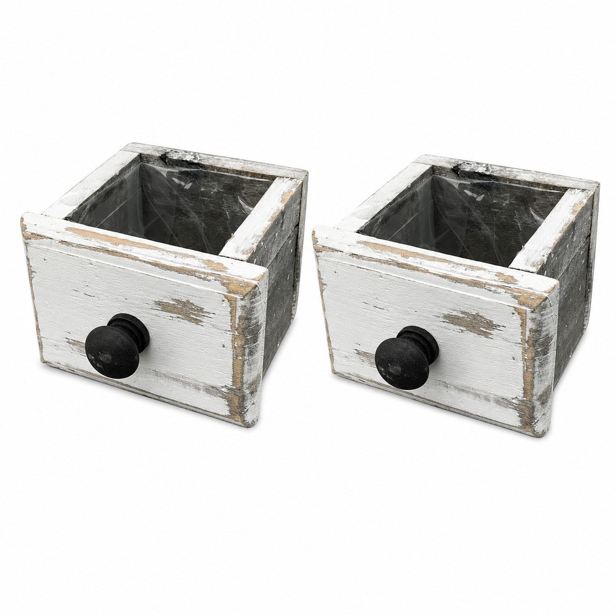 finehomegarden Blumentopf Schublade weiß Shappy Holz 2er Set Ø18x14cm H13cm Pflanzkasten (2 St), Blumenkasten Kräuter Blumen Landhaus / Paket