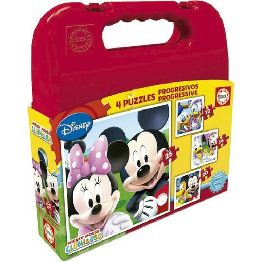 Educa Puzzle Set mit 4 Puzzeln Disney Mickey Mouse Progressive (12-16-20-25 pcs), Puzzleteile