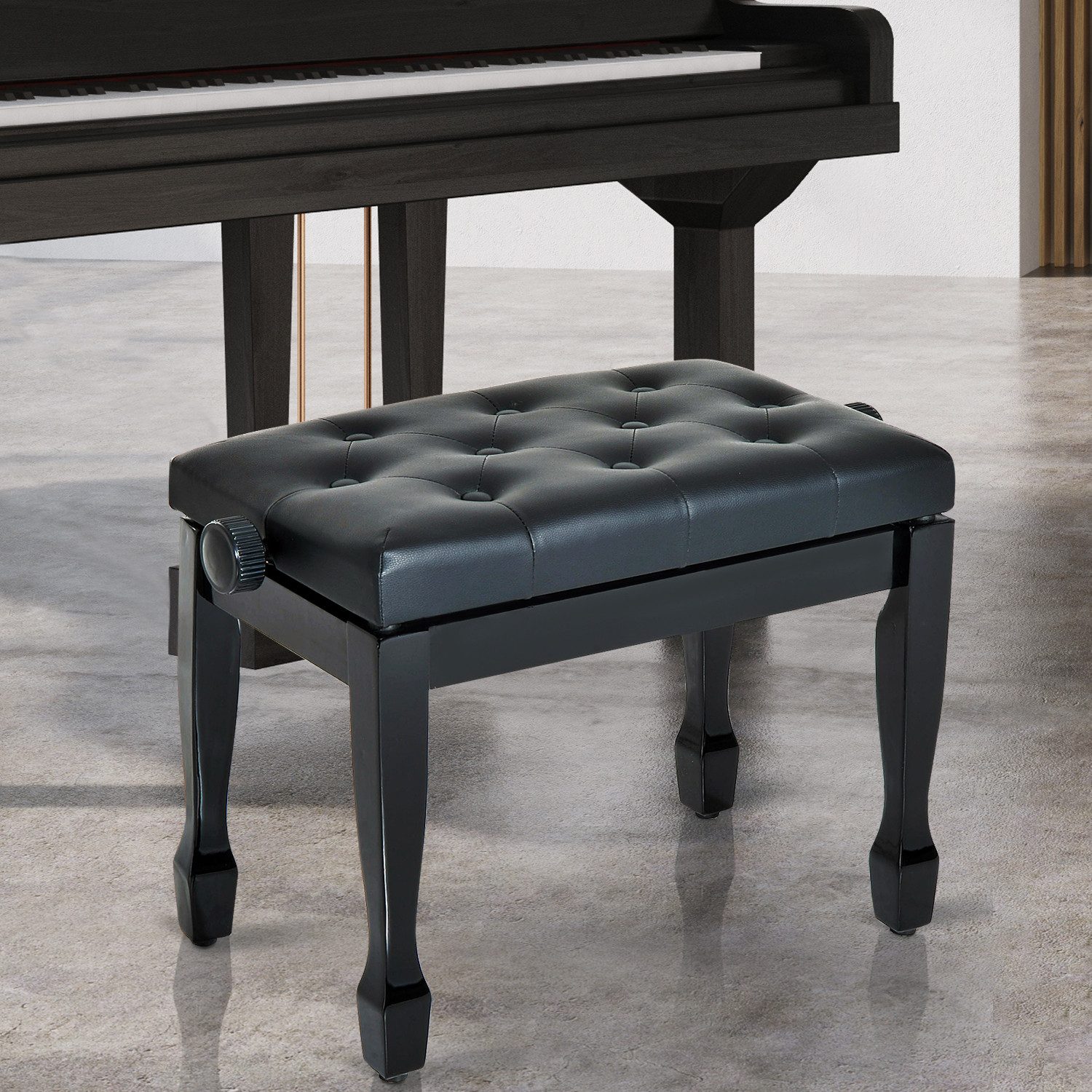 HOMCOM Klavierbank Klavier Höhenverstellbar Pianobank mit Kissen Keyboard für Piano (Hocker, 1-St., Kosmetikhocker), Massivholz Kunstleder Schwarz 64 x 35 x -55 cm45
