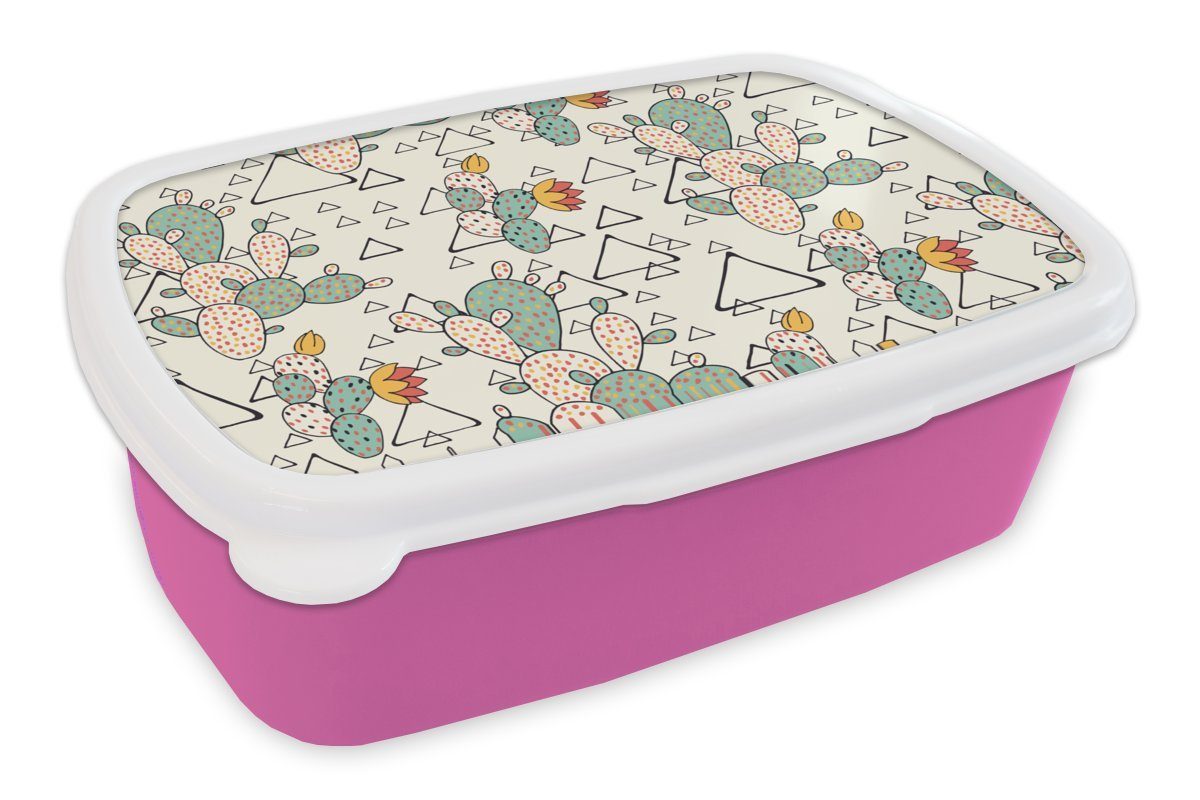 MuchoWow Lunchbox Muster - Kaktus - Dreieck, Kunststoff, (2-tlg), Brotbox für Erwachsene, Brotdose Kinder, Snackbox, Mädchen, Kunststoff rosa