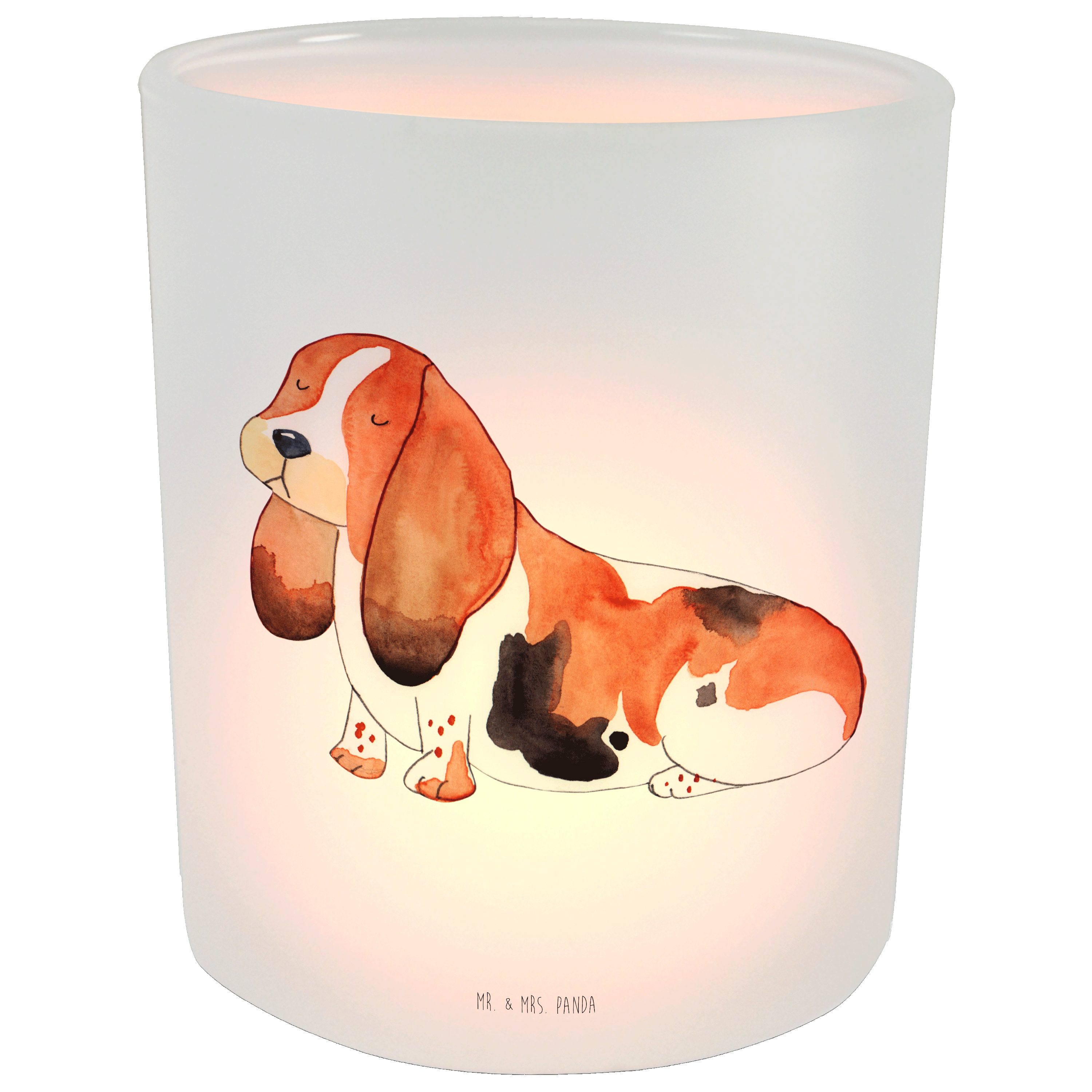 Mr. & Mrs. Panda Windlicht Hund Basset Hound - Transparent - Geschenk, Teelichthalter, süß, Wauw (1 St)