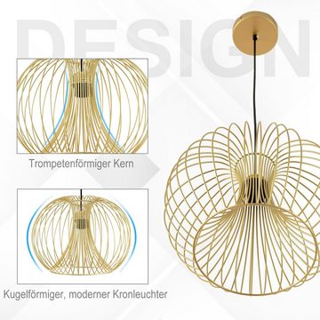 HOMCOM Pendelleuchte Deckenleuchte, Ein-,Ausschalter, Hängeleuchte Deckenlampe moderne Pendelleuchte E27 40W Stahl Gold