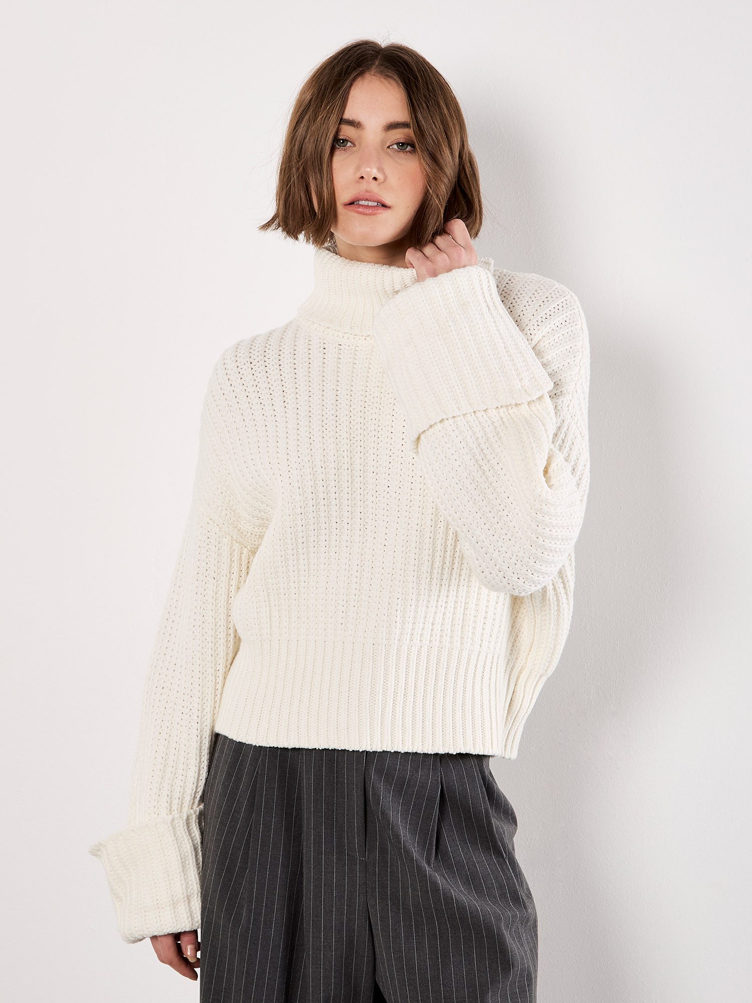 Apricot Rollkragenpullover Strickpullover mit breiten Rippbündchen günstig online kaufen