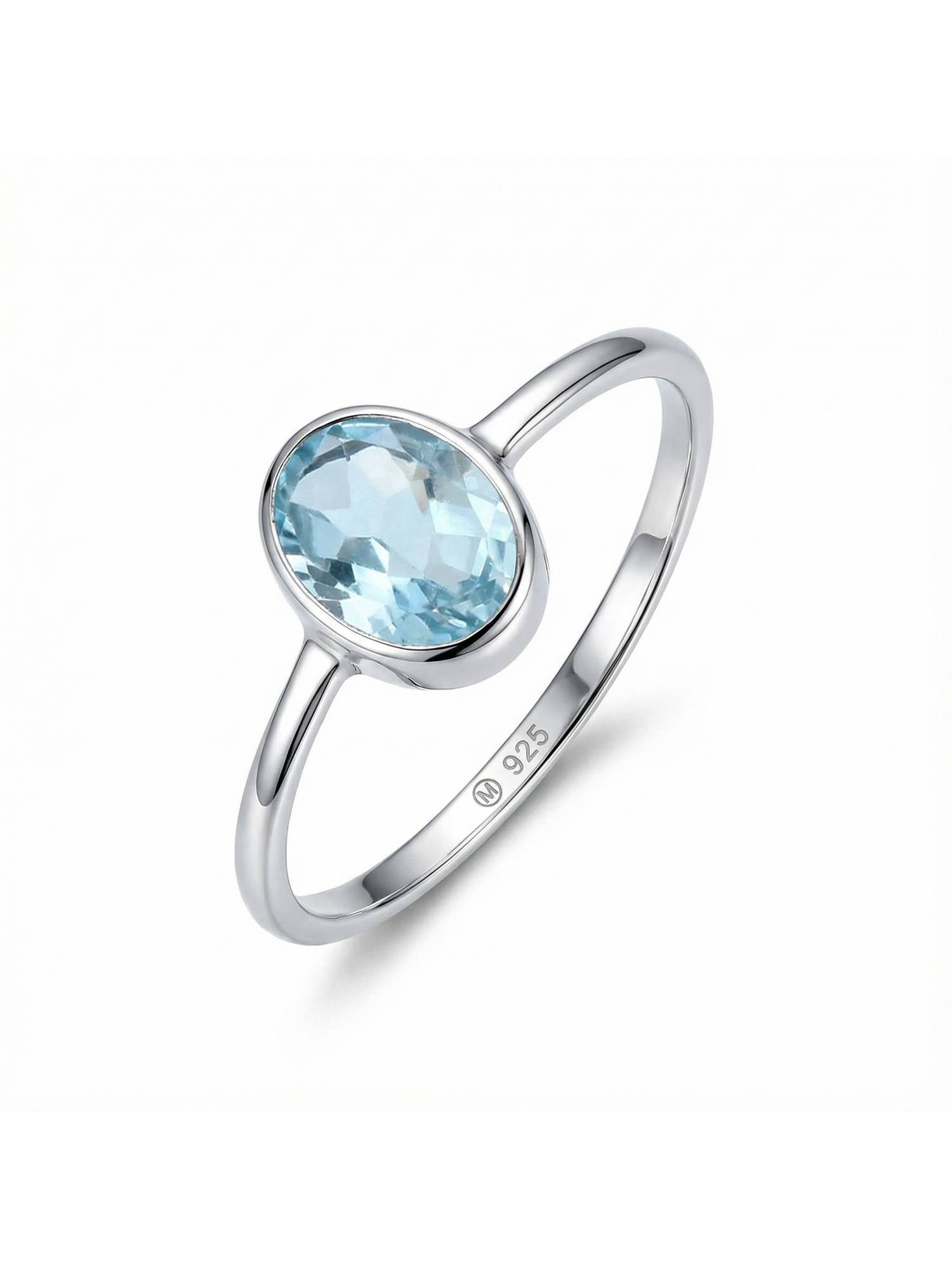 mantraroma Silberring SAMA oval aus 925 Silber mit blau Topas (Ring mit Schmuckbeutel), Damenring aus 925er Silber