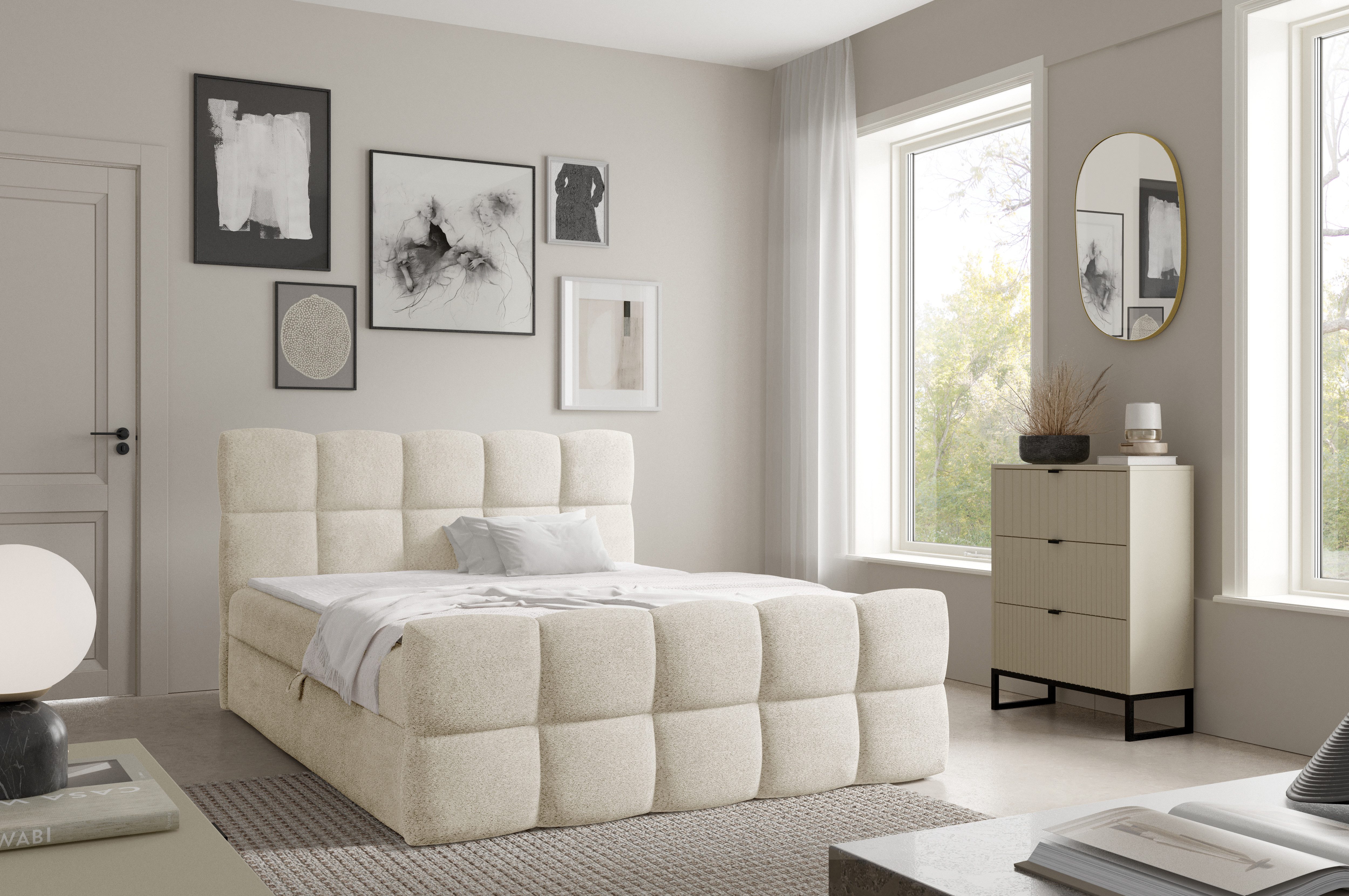 yourhouse24 Boxspringbett Valentino Bouclé (Boxspringbett mit günstig online kaufen