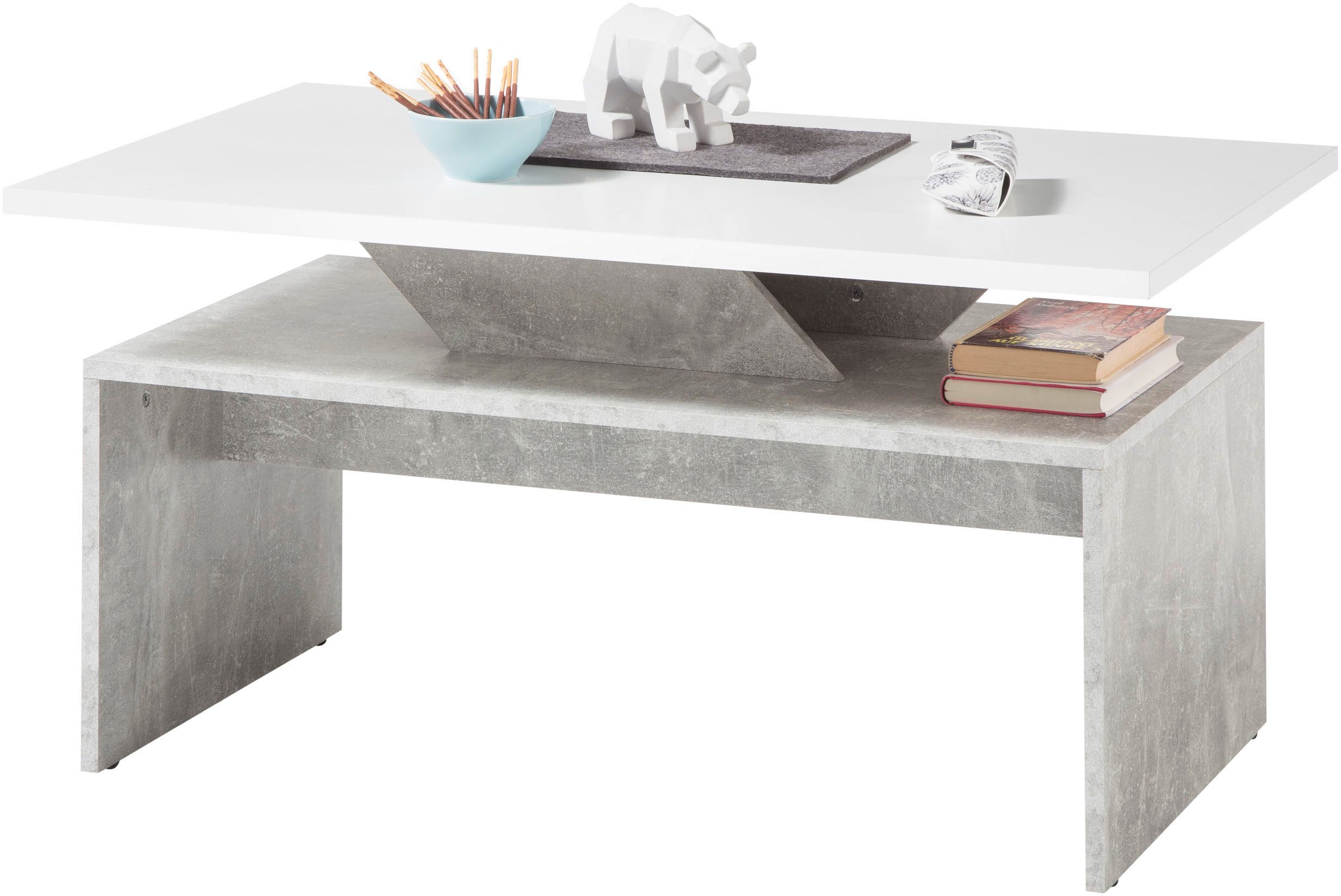 Stolkom Sp.z.o.o. Couchtisch Allegra Wohnzimmertisch weiß, Absetzung Beton, günstig online kaufen