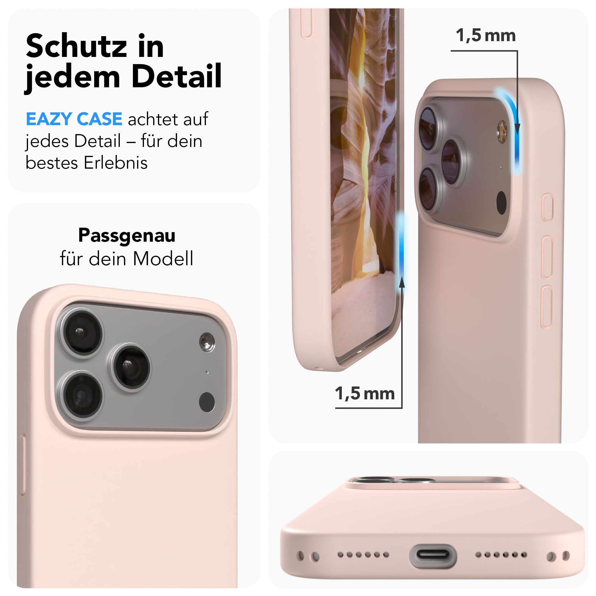 EAZY CASE Handyhülle für Apple iPhone 17 Pro Max Hülle Silikon 6,9 Zoll, Schutzhülle mit Kameraschutz stoßfest Bumper Case Rose