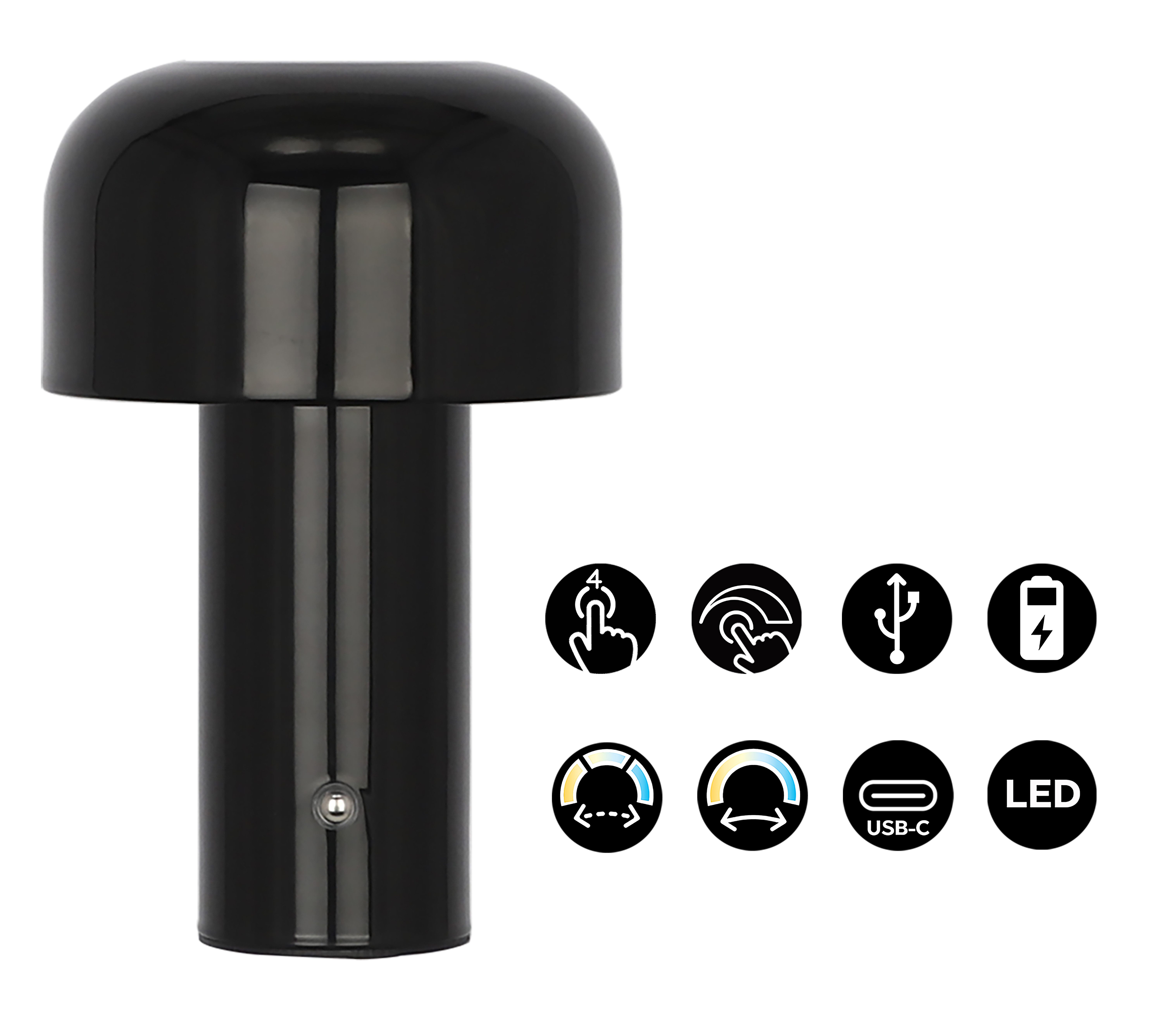 OTTO home LED Tischleuchte Ronno, Dimmer, Dimmfunktion, Ein-/Ausschalter, Farbsteuerung, USB-Ladefunktion, mehrere Helligkeitsstufen, LED fest integriert, warmweiß - kaltweiß, USB-C, Akku, Typ-C-Ladekabel, CCT, Tischlampe kabellos, Akkulampe