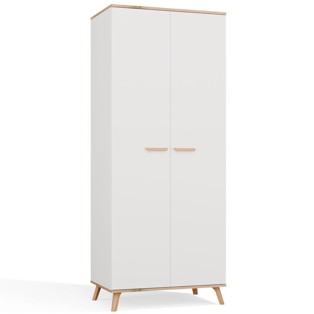 ibonto Kleiderschrank Garderobenschrank 80 cm, 2-türig mit Kleiderstange & Regalfächern
