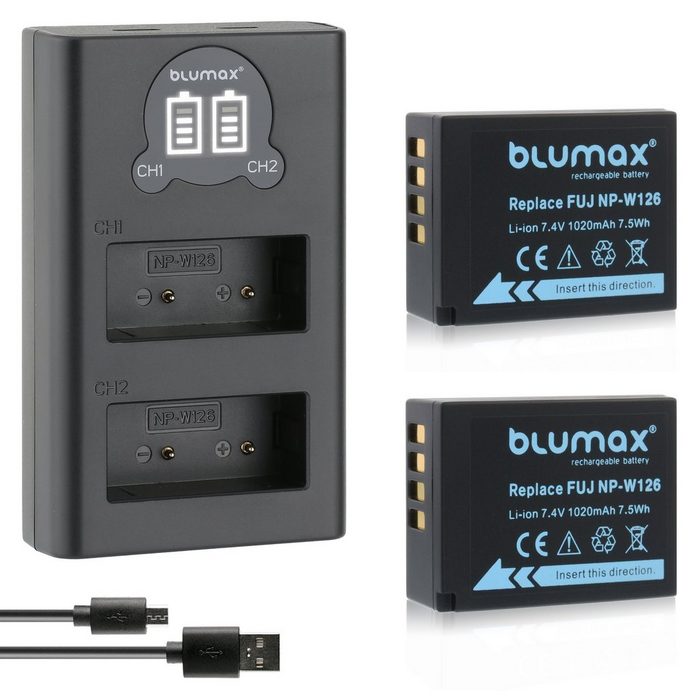 Blumax Set mit Lader für Fuji NP-W126 1020 mAh (7 2V) Kamera-Ladegerät