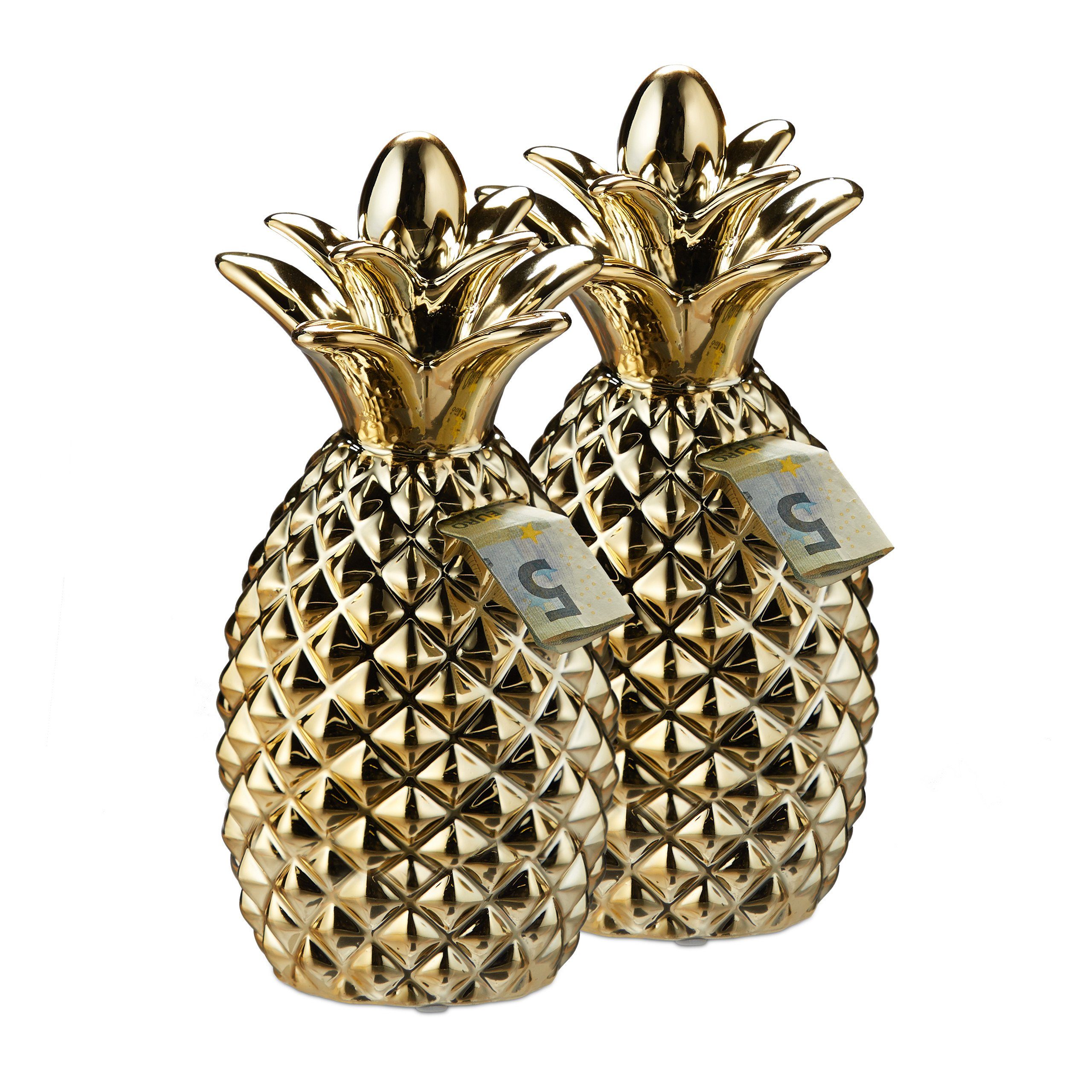 2 x Ananas relaxdays gold Spardose Spardose