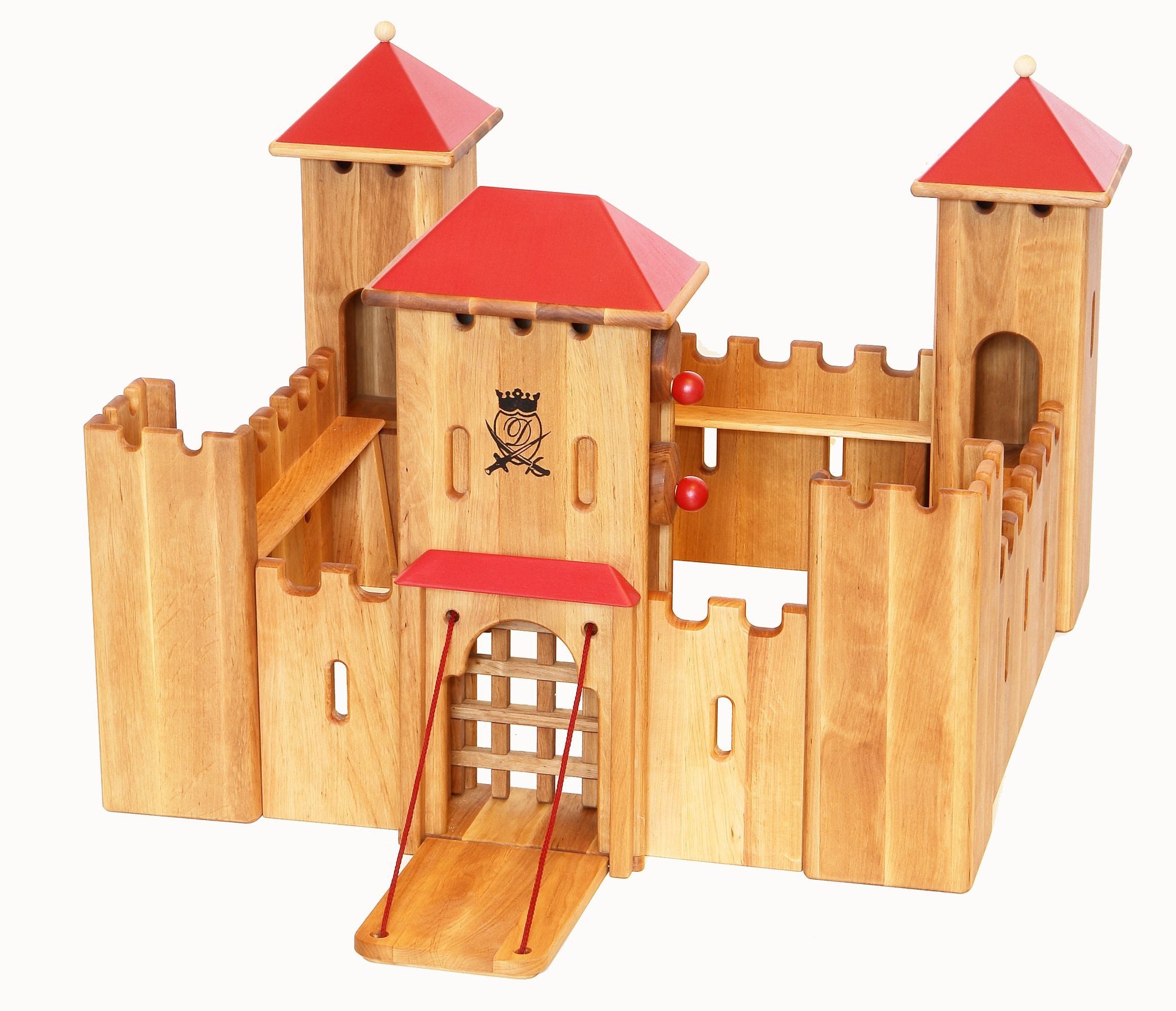ERST-HOLZ Spielwelt Mittlere Holzritterburg mit Eckigen Türmen, 931-140 - Ritterburg Erle geölt