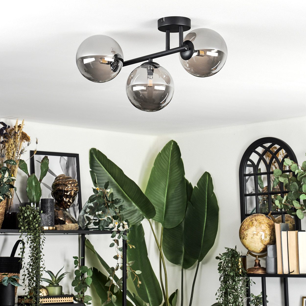 hofstein Deckenleuchte Deckenlampe aus Metall/Glas in Schwarz/Rauchfarben, günstig online kaufen