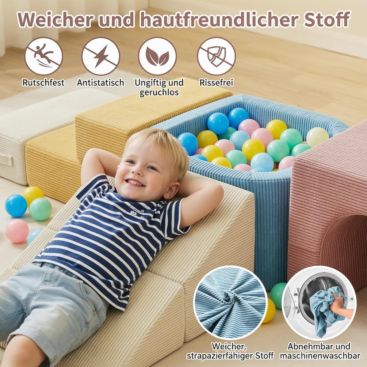 TLGREEN Kindersofa 7 PCS Schaumstoff Kinderbausteine Sofa, Kletterblöcke mit Ballpool,Spielzeug für Indoor-Spaß, Sicher Weiches Spielzeug für Kleinkinder 12 Mon – Bild 3 von 5