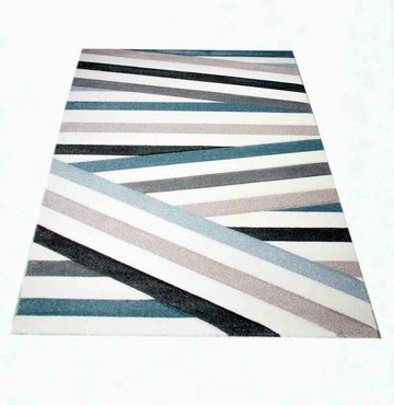 Teppich Moderner Teppich Kurzflor Wohnzimmerteppich Konturenschnitt Streifen pastell blau braun creme, Carpetia, rechteckig, Höhe: 13 mm