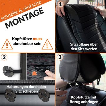 Upgrade4cars Autositzauflage Vordersitze Leder Optik Schwarz, Auto-Sitzbezüge Vorne mit Rücksitz Organizer