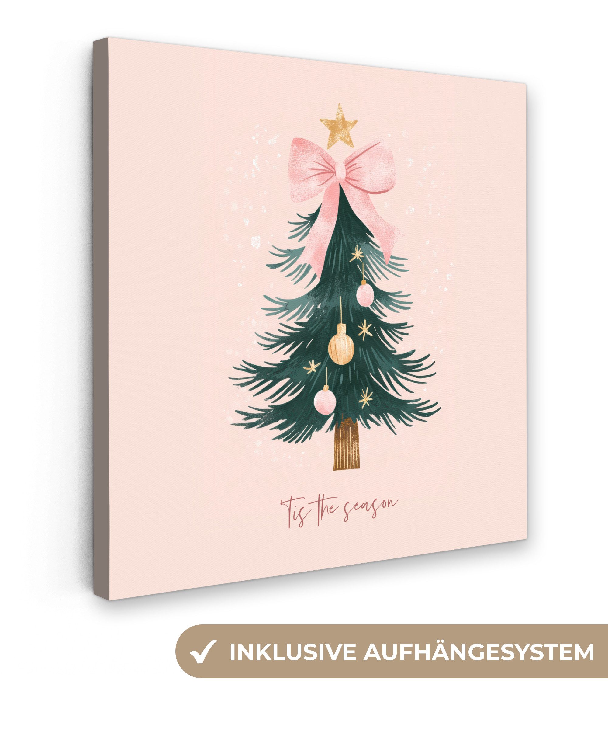 OneMillionCanvasses® Leinwandbild Weihnachtszeit - Weihnachtsbaum - Rosa, Fotodruck (1 St), Wandbild, Deko Schlafzimmer Wohnzimmer Flur 20x20 cm