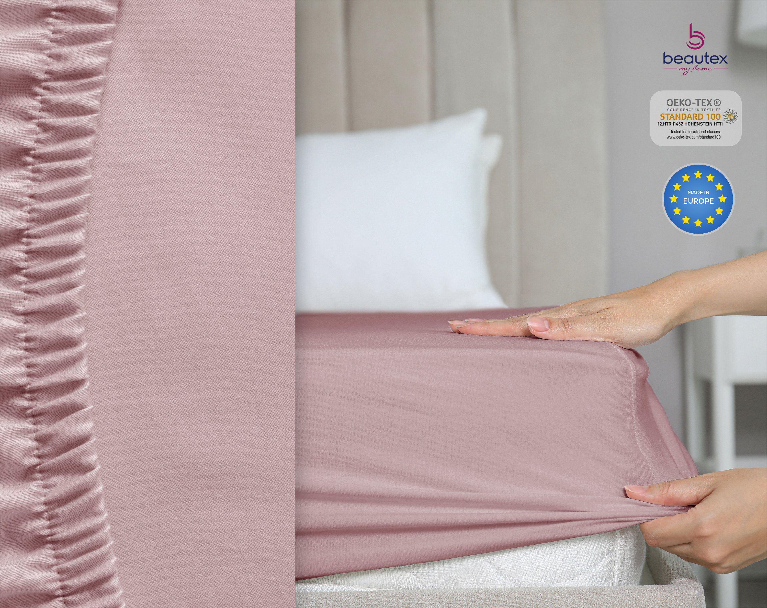 Beautex Spannbettlaken Spannbetttuch Jersey Baumwolle Premium, Jersey, Gummizug: rundum, (1 Stück), atmungsaktiv, hautfreundlich, perfekte Passform, formstabil, 160 g/m²