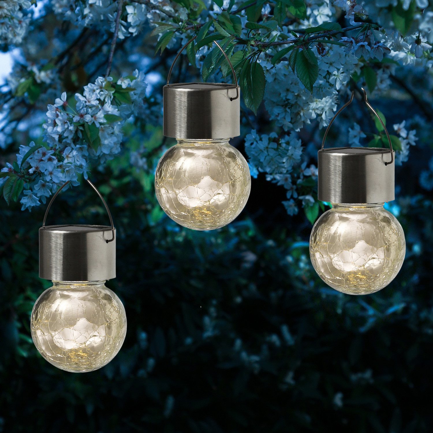 LED Solarleuchte LED Solar Hängelampe CRACKLE gebrochenes Glas Bruchglas Kugelleuchte