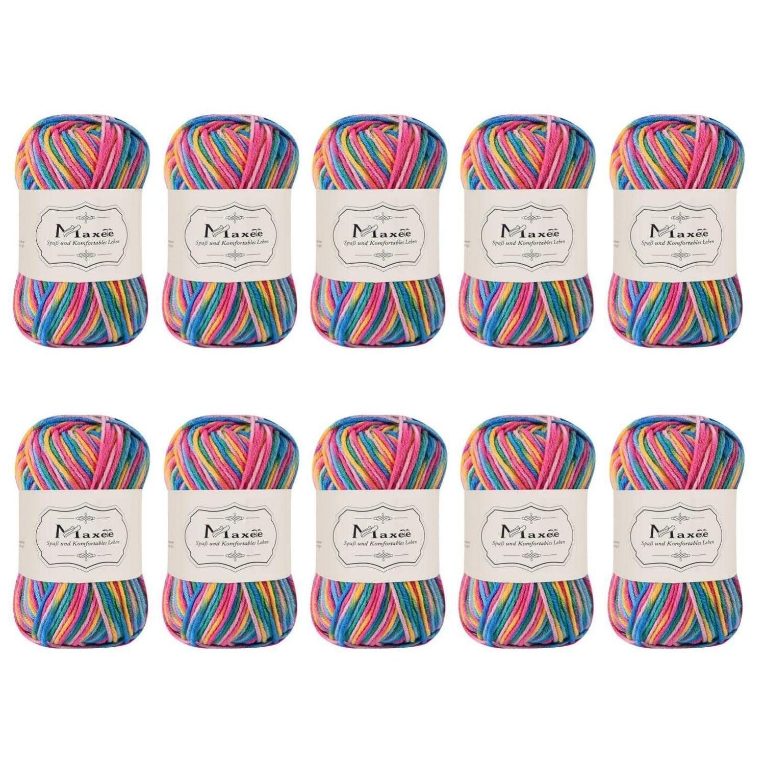 LuxusKollektion Häkelnadeln Häkelgarn Farbverlauf 10x50g Lila Grün Gelb, 10 St.