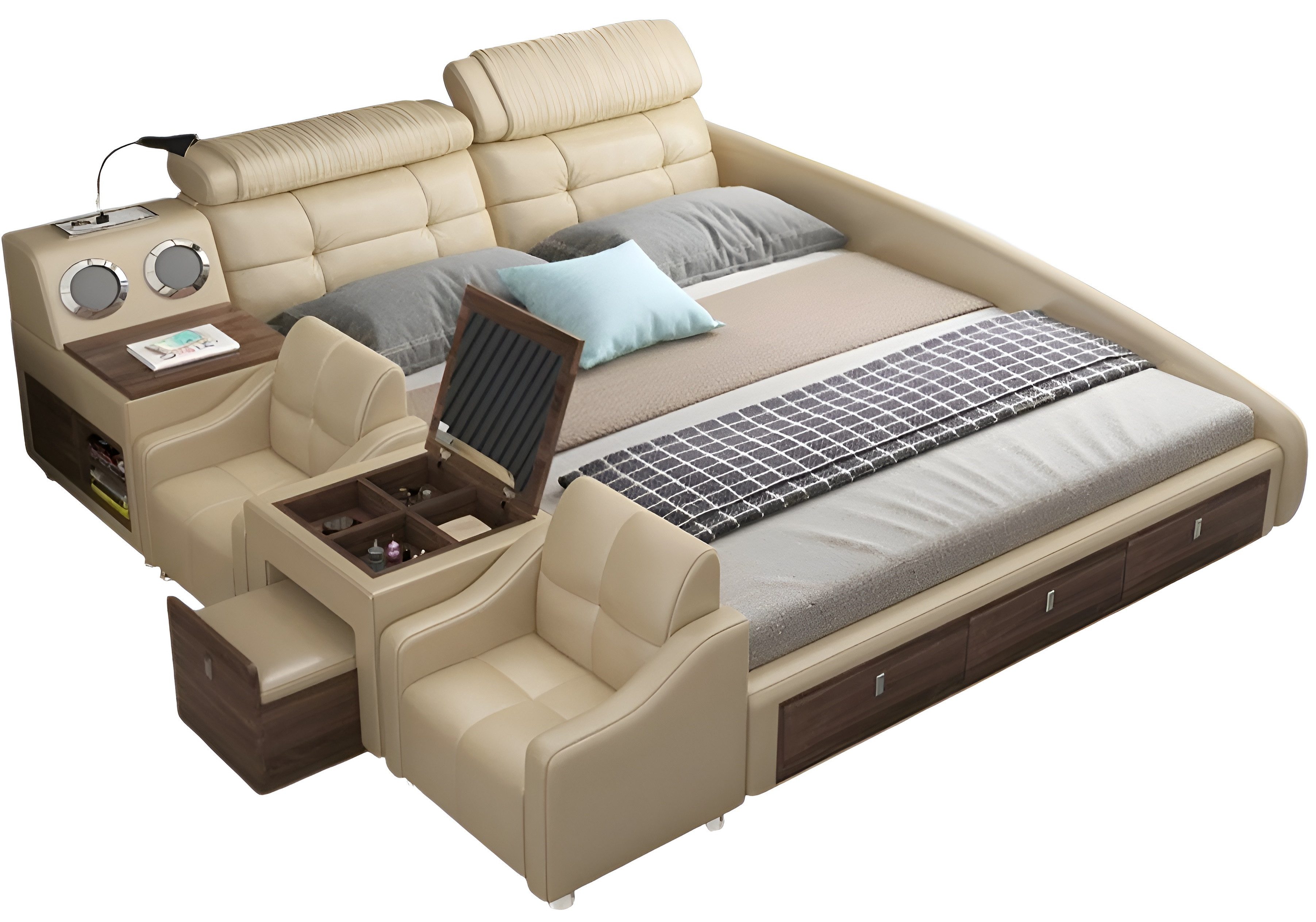 Xlmoebel Multimediabett Doppelbett 180x200 aus Leder – Polster und Multifunktion (1-tlg., Multifunktions Bett), Hergestellt in Europa