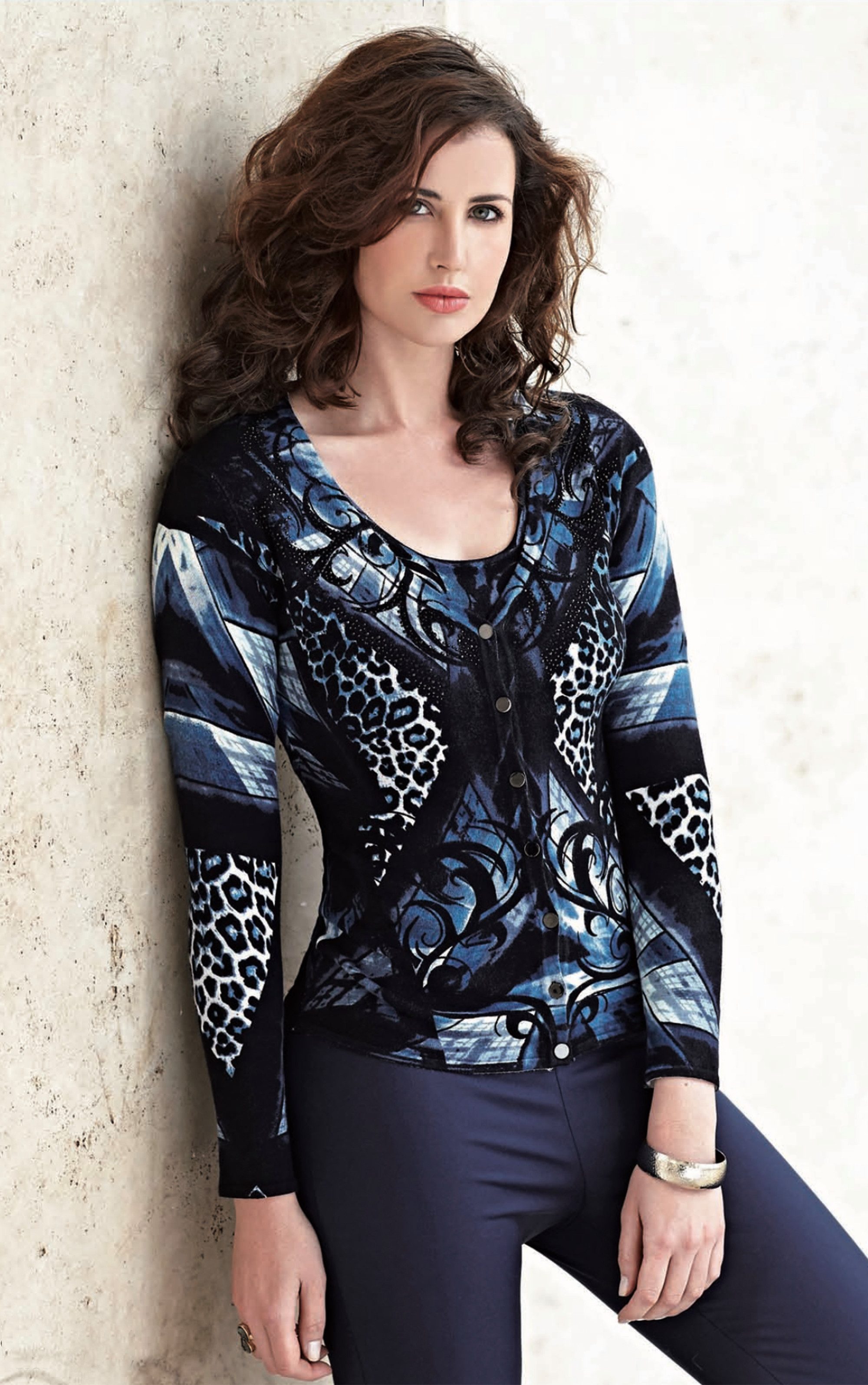Passioni Cardigan Twinset in blau-schwarzem Tier- günstig online kaufen