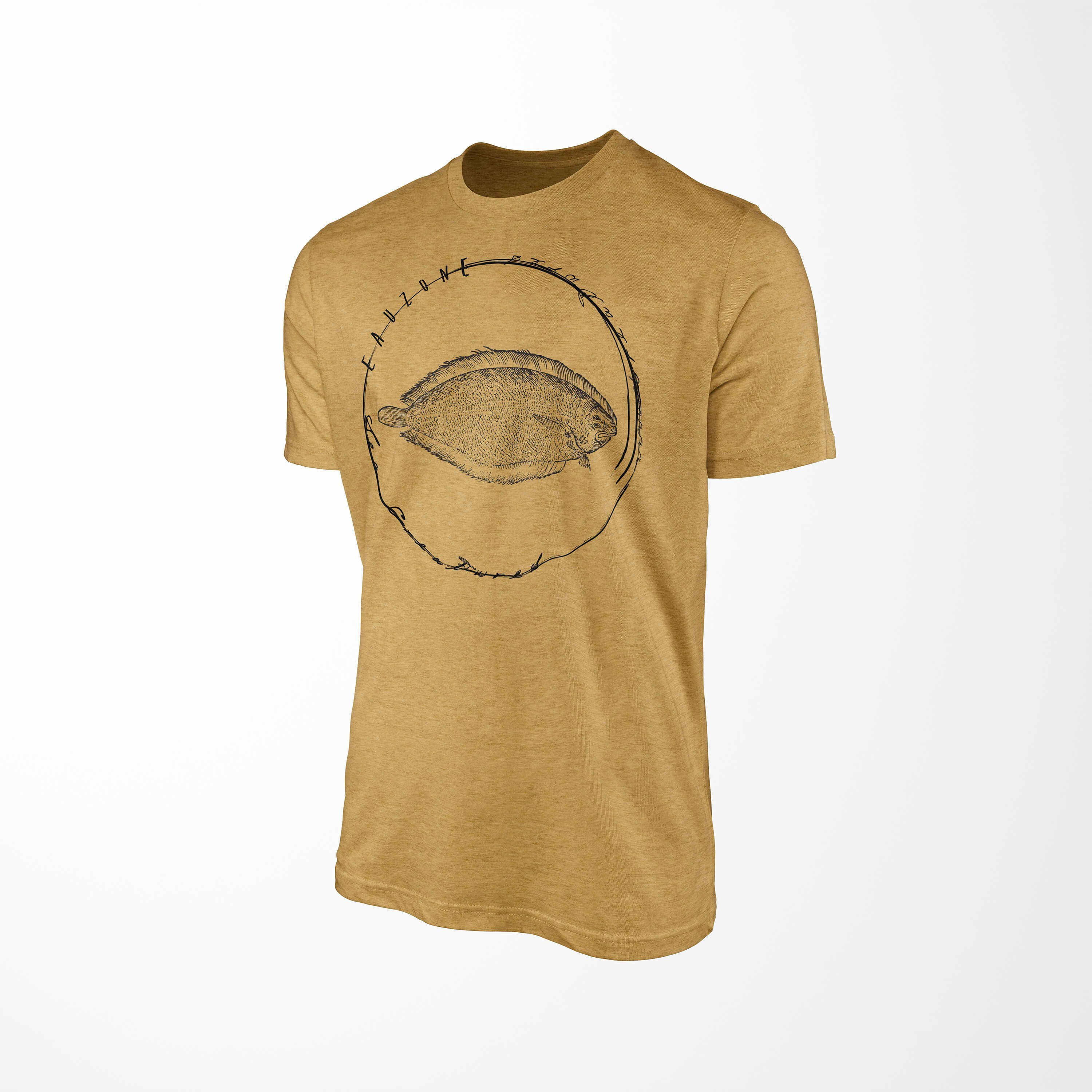 und Sinus - Tiefsee Gold sportlicher / Sea T-Shirt feine Schnitt Creatures, Fische 079 Serie: Art Struktur Antique Sea T-Shirt