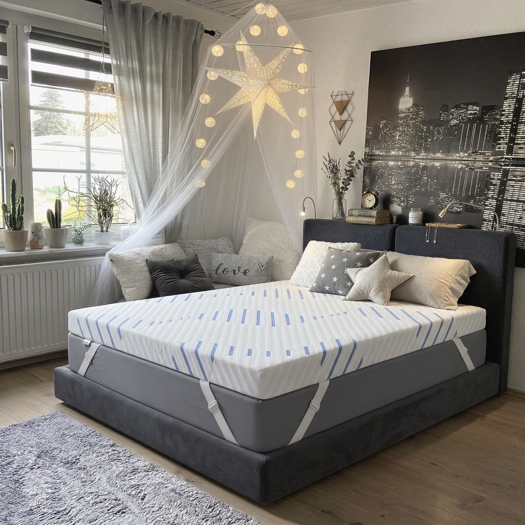 Klyvvo, Topper Matratzentopper H3/H4, mit waschbarem Bezug & Antirutsch, 7.5 cm hoch, Gel-Memory-Schaum, Bambuskohle-Schaum, Matratzenauflage passend für Schlafsofa und Boxspringbett