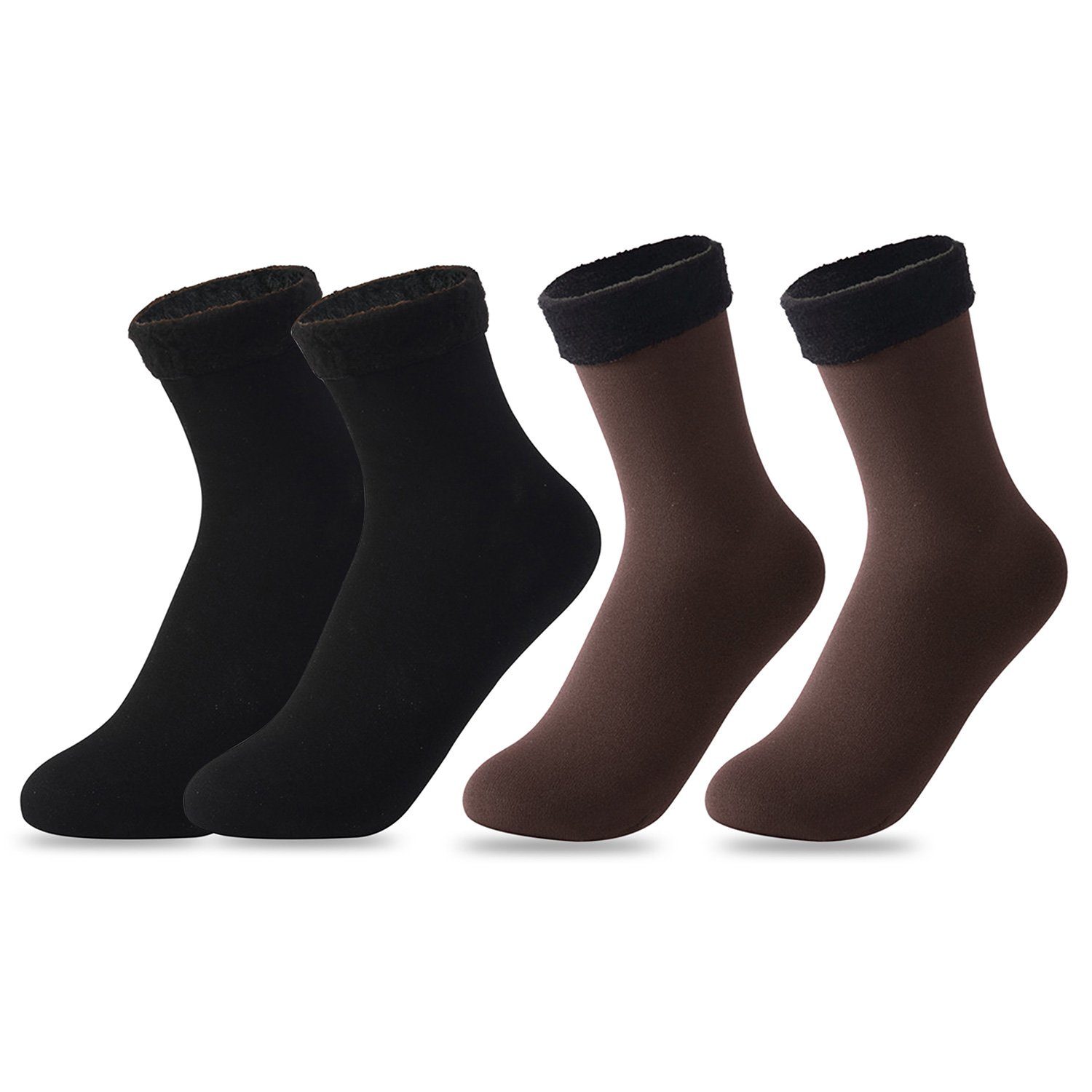 2er MAGICSHE Damen Pack) Wintersocken Warme Schwarz+Braun Thermosocken mit Paar Fleecegefütterte (2-Paar, 2 Socken