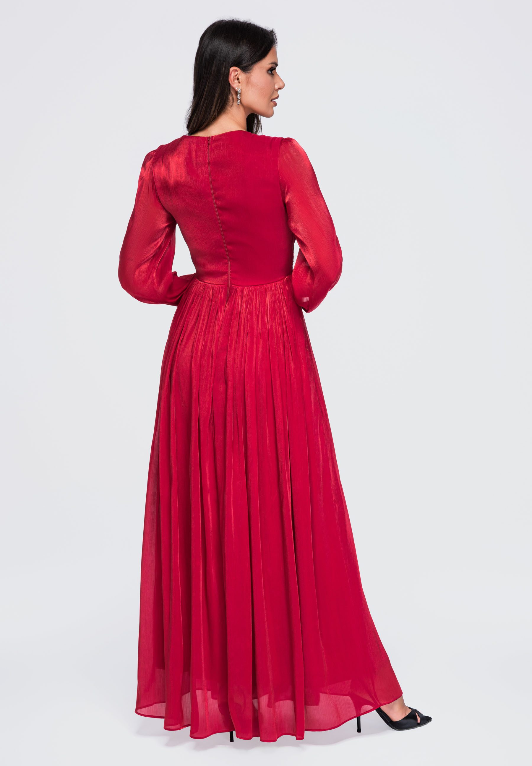 OMBRE Abendkleid Damen Abendkleid Maxi mit V-Ausschnitt Rot M (kein Set, 1-tlg) in Unifarbe