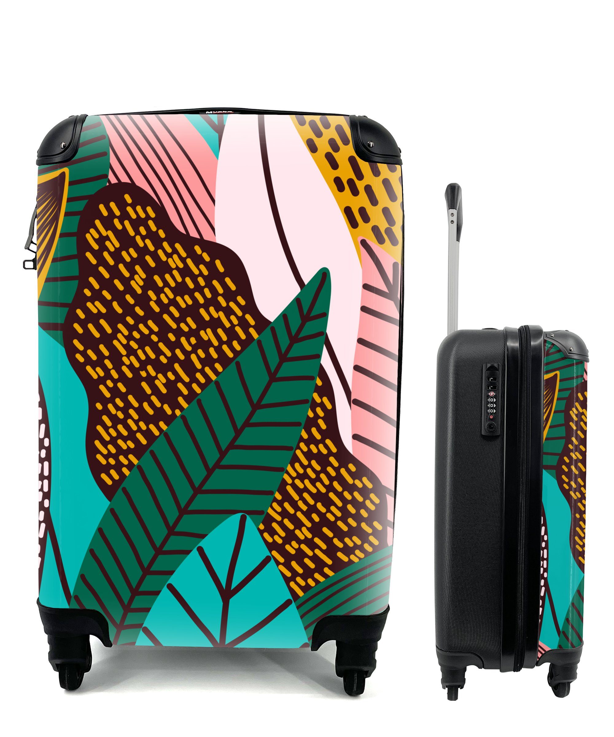 MuchoWow Handgepäckkoffer Trolley Extra Leicht Blätter - Farbe - Muster, 4 Rollen, Handgepäck Kinder Trolley Rollkoffer Kleine Reisekoffer mit 4 Rollen - Cabin Size < 55x40x23 & 55x40x20 cm - Kinderkoffer - Kabinenkoffer - Boardgepäck
