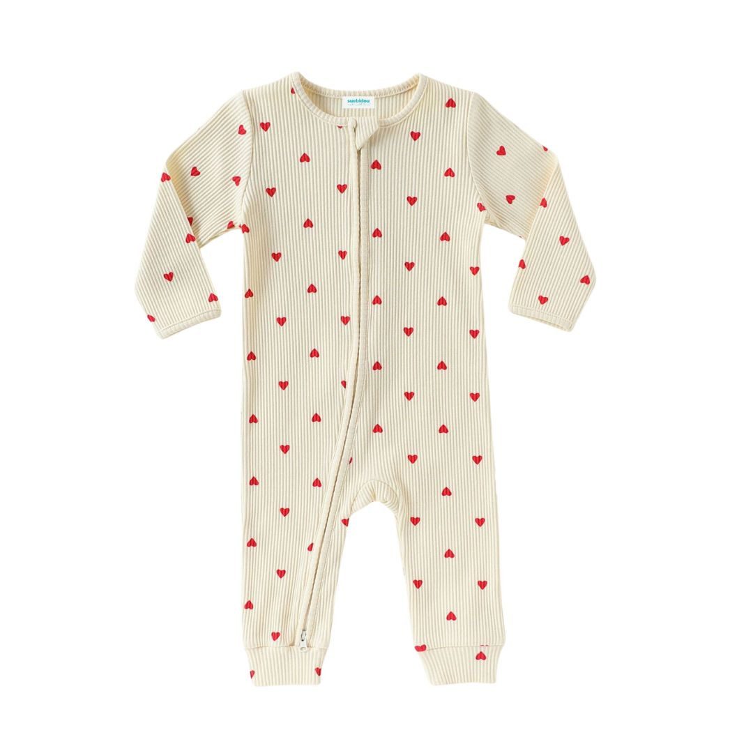 Overall Baby Einteiler Rippstrick mit Herzen Allover Muster